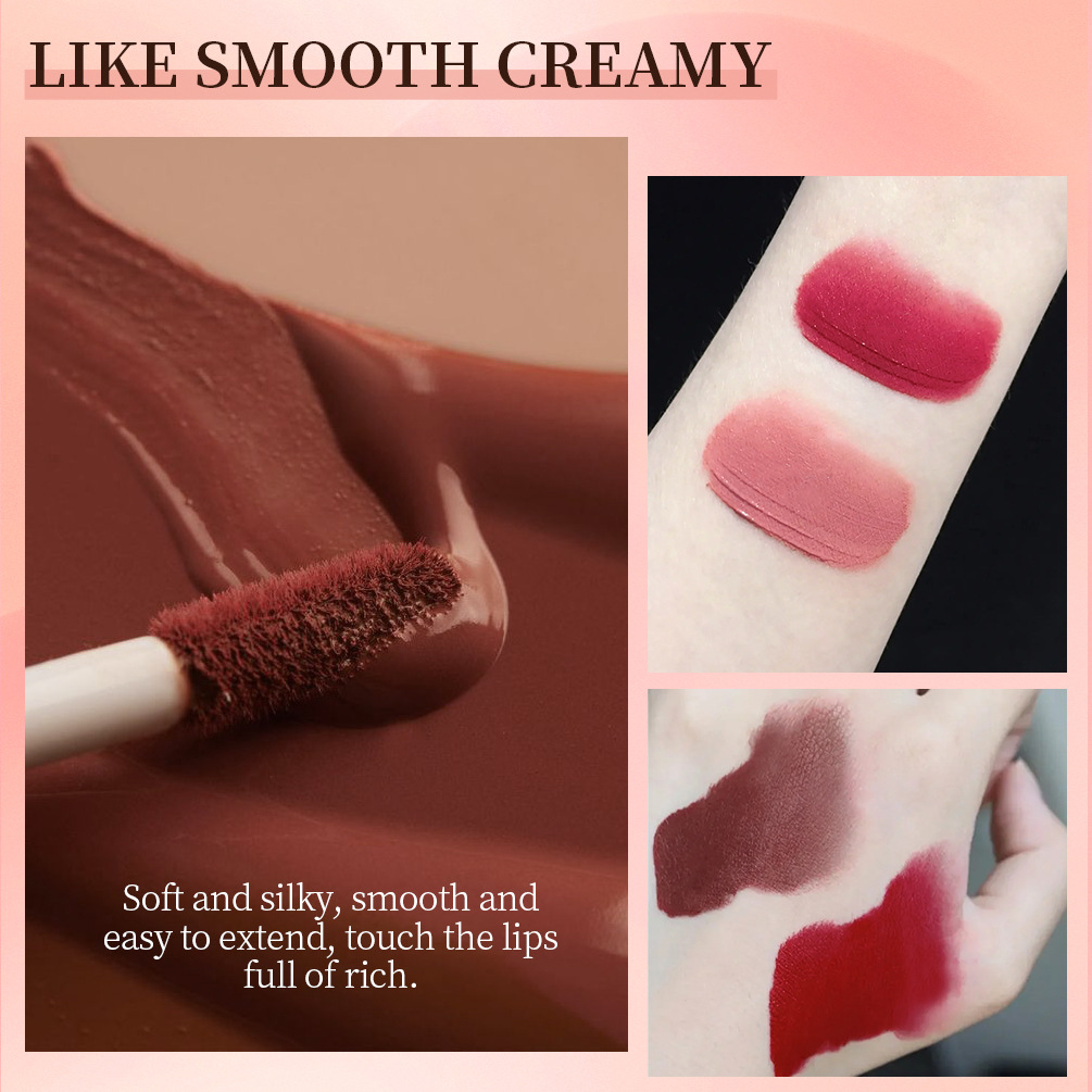 QIBEST matte lip gloss does not stick to cups, does not fade, is a long-lasting liquid that moisturizes lipstick and is easy to apply. It is a lip gloss makeup details Picture