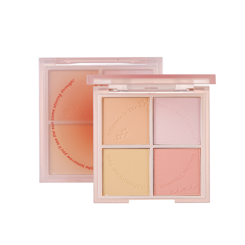 xixi heads to sunset. Four-color blush for contouring and brightening, daily whitening, energetic girl. Peach matte blush makeup Item Picture