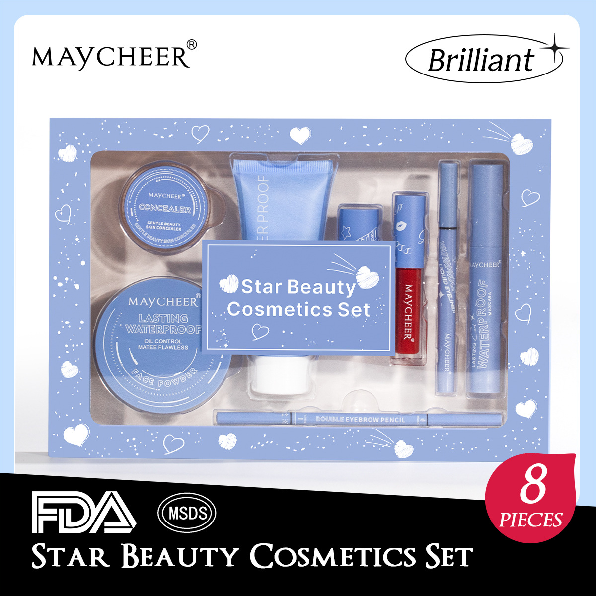 MAYCHEER Heart-to-Heart Beauty 8-piece Set Gift Box, Qixi Festival Valentine's Cross-border Export All-English Makeup Set full figure