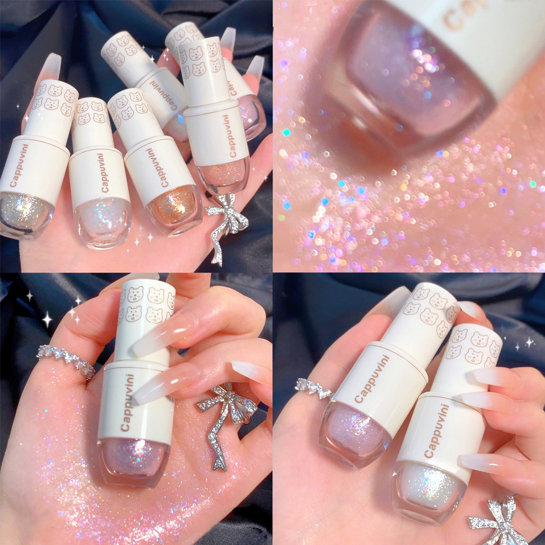 Cappuvini liquid eyeshadow, cute bear sequin glitter powder pearlescent waterproof student mermaid pearl tearful eye corner lift details Picture