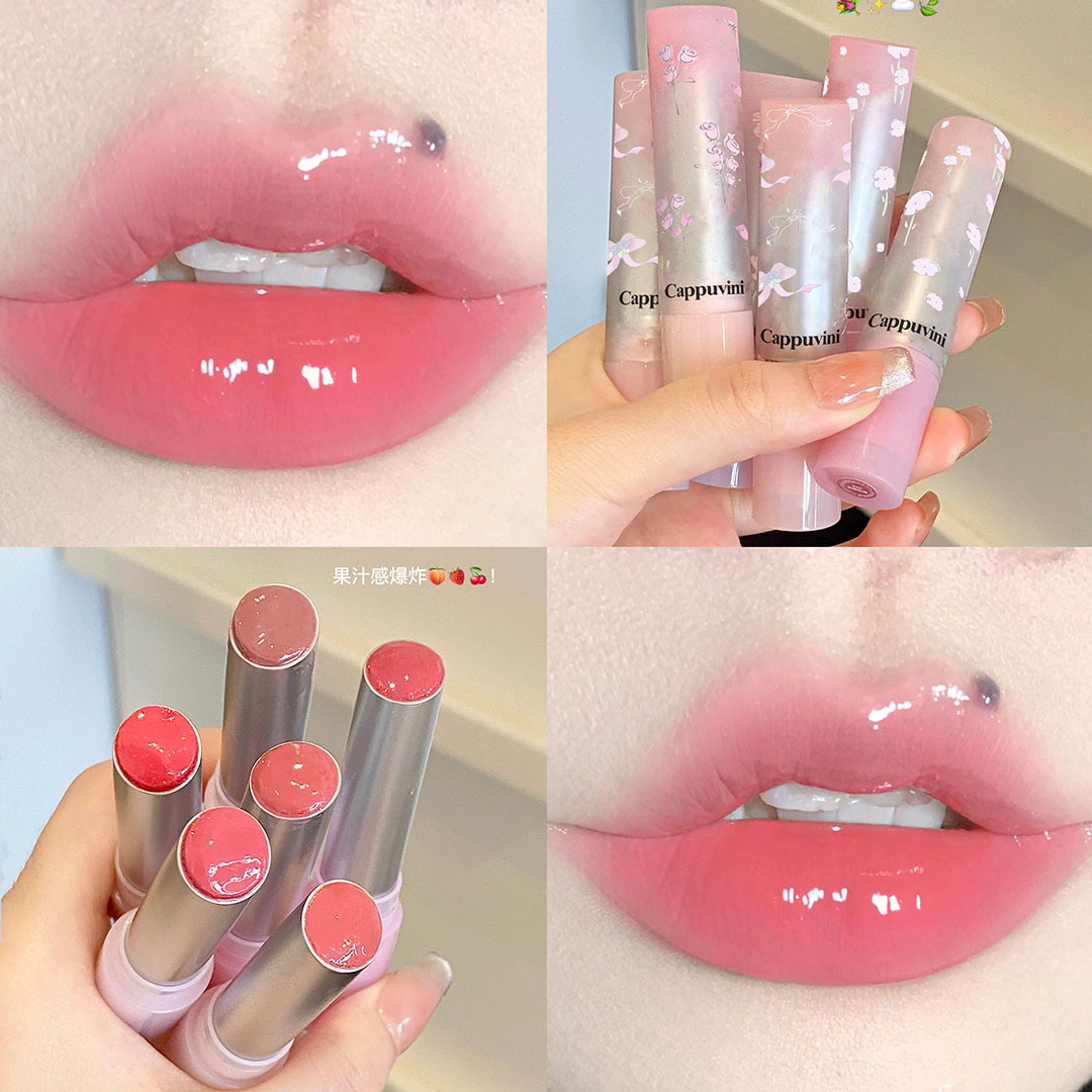 Cappuvini Flower-like Plate Language Lip Gloss, water-like mirror Solid Lip gloss, pouty lips, non-stick to the rim of the cup, red lip gloss details Picture