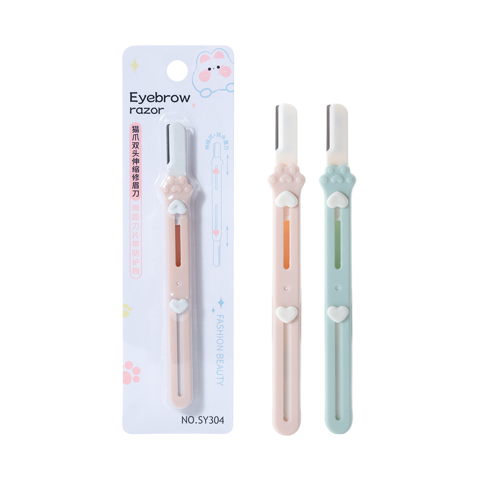 LMLTOP Cat Paw Double-head telescopic eyebrow trimmer with macro lens and protective net stainless steel dual-purpose eyebrow scraper SY304 Item Picture
