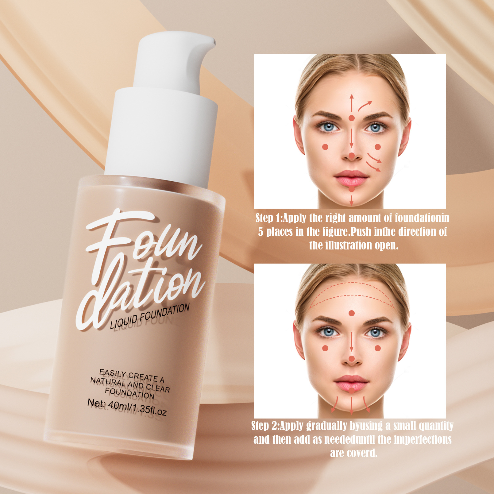 HelloKiss Clear, Smooth, Natural and long-lasting Foundation, Light, concealing, Waterproof and oil-control Foundation, Cross-border Makeup details Picture