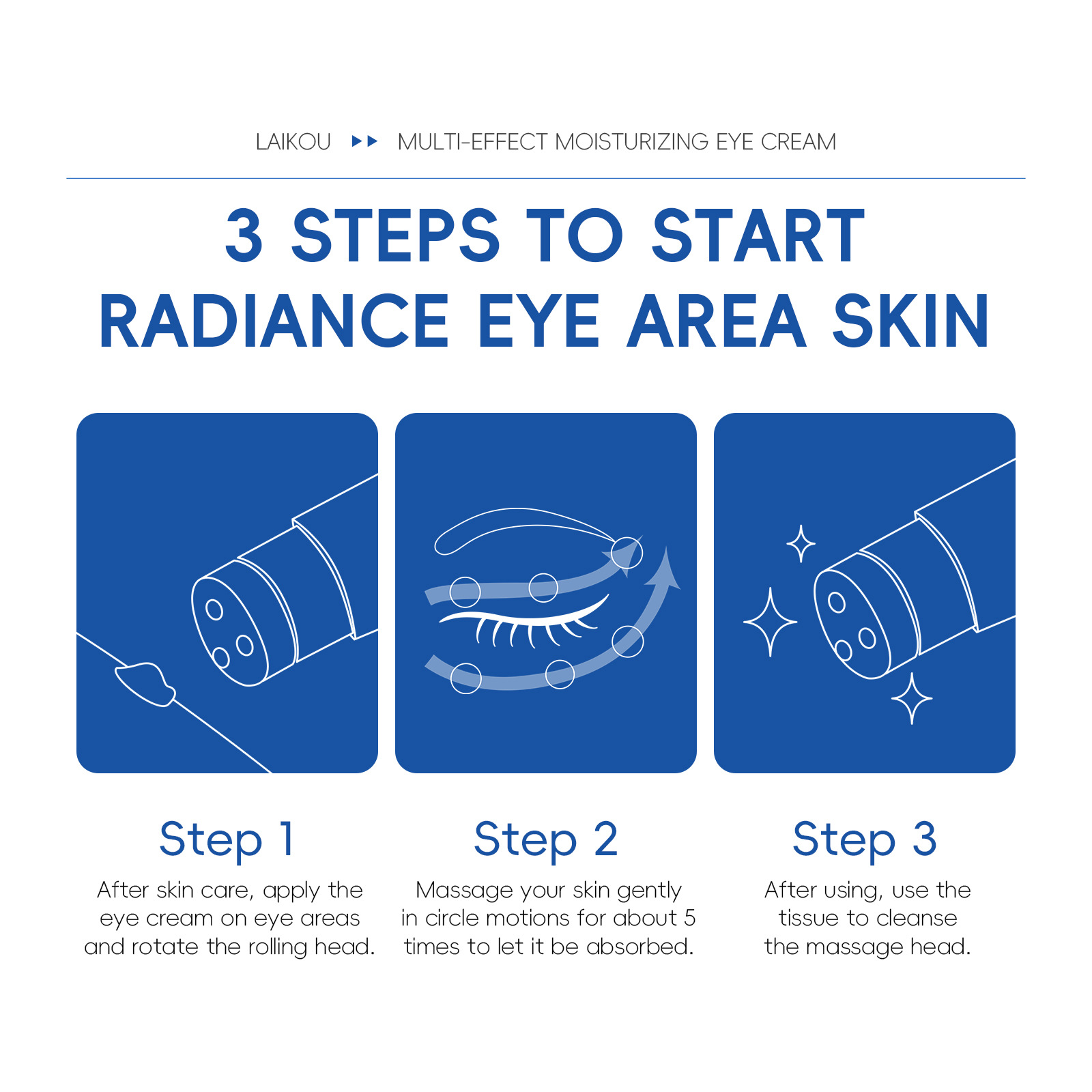 Cross-border LAIKOU Hydrating Roll-on Eye Cream 20g, eye moisturizing and eye care skin care product manufacturer supply Application Scenario