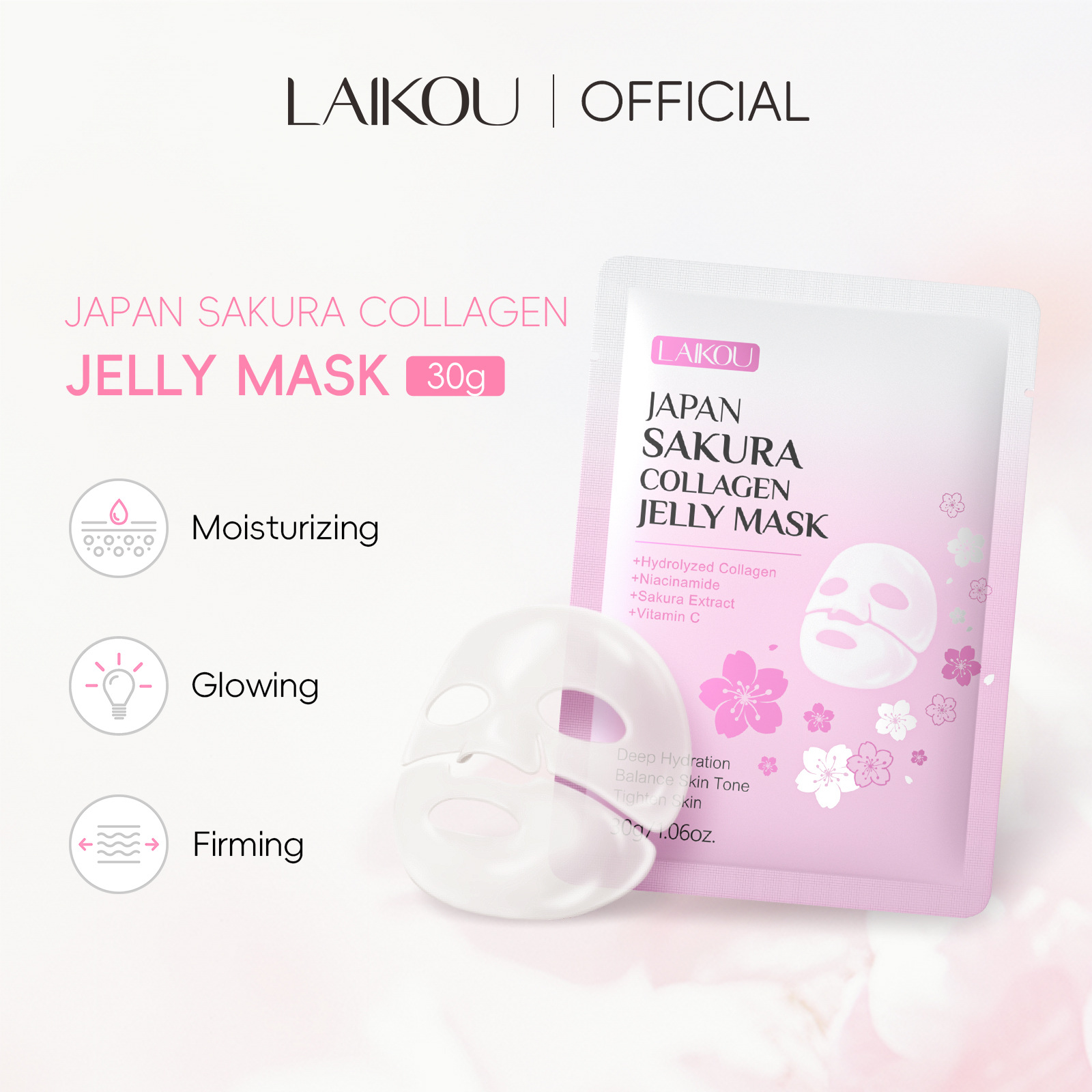 Cross-border new product Laikou Cherry Blossom Collagen Jelly Mask 30g Hydrating, Moisturizing and nourishing, one-piece consignment from the manufacturer full figure