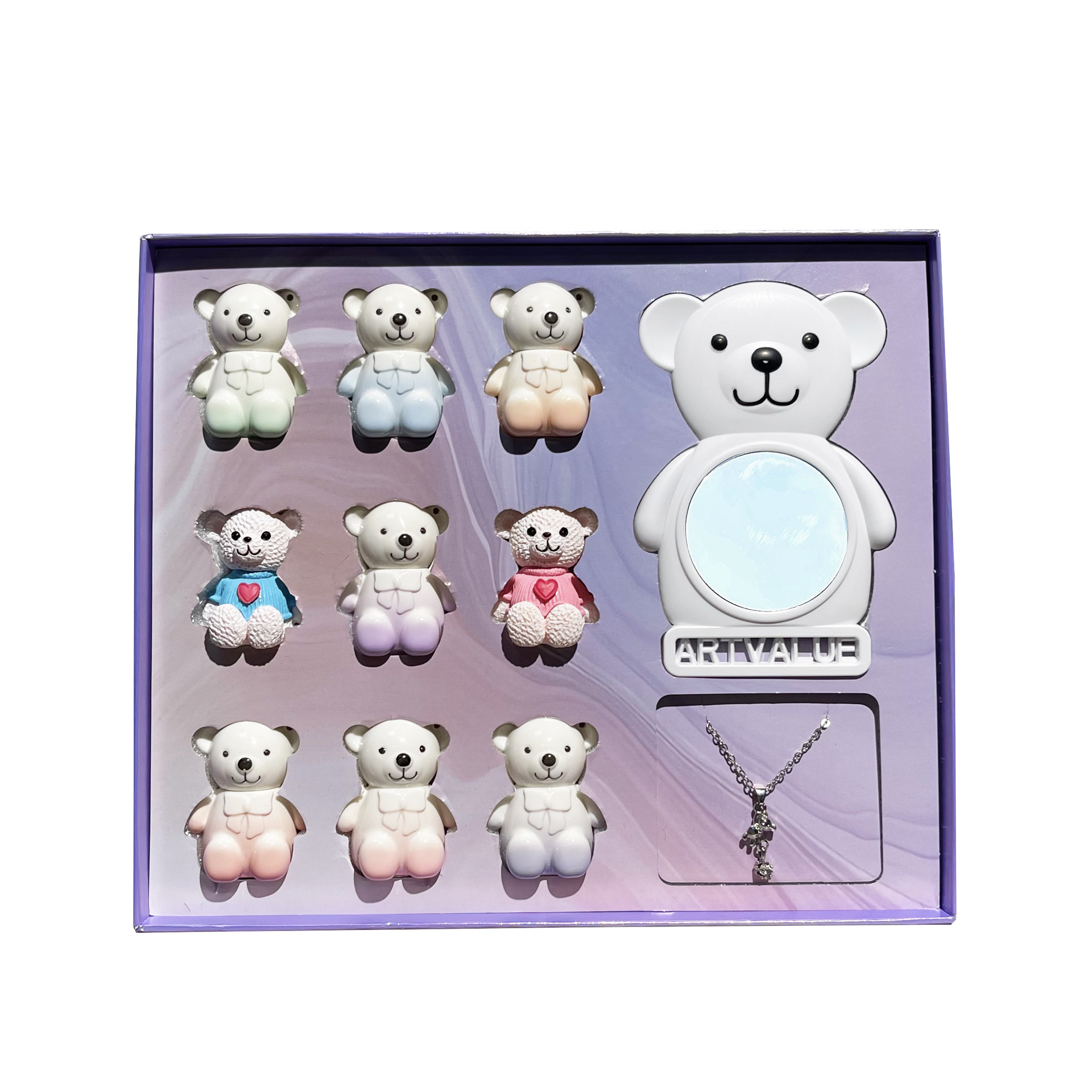 Art Value~ Little Bear Family Lip Set Matte Lip Mud Moisturizing Lip Lotion Little Bear Pendant Necklace Gift Box Item Picture
