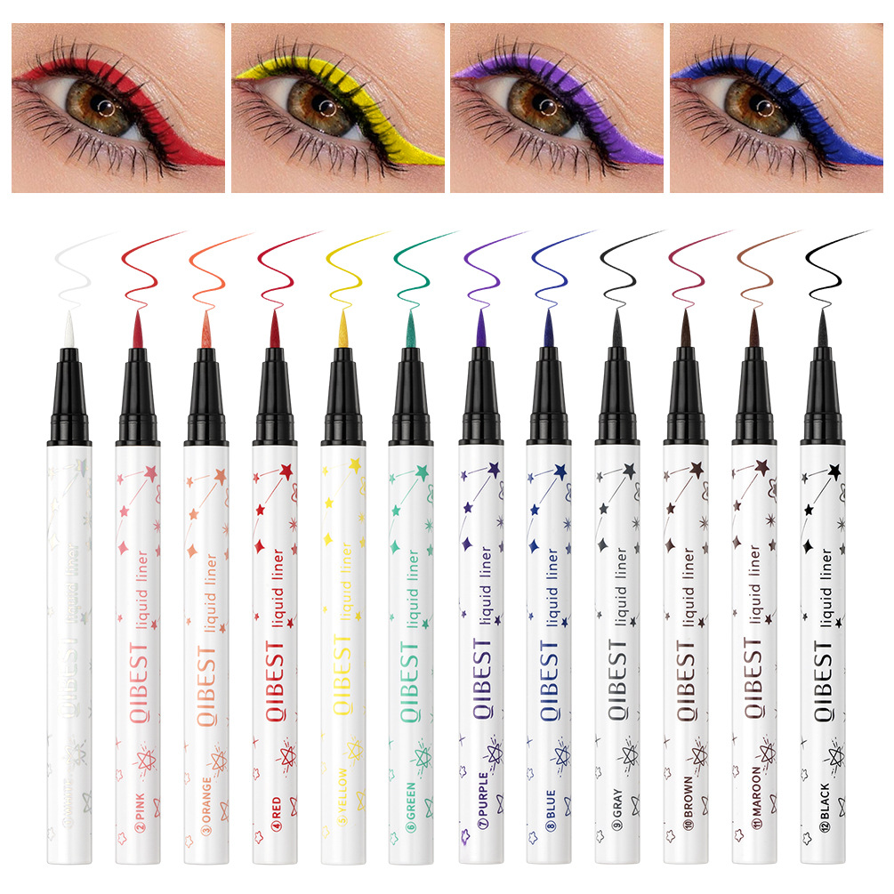 QIBEST matte colored eyeliner pen: Waterproof, sweat-proof, non-smudge, long-lasting, quick-drying, smooth, beginner's eyeliner gel pen full figure