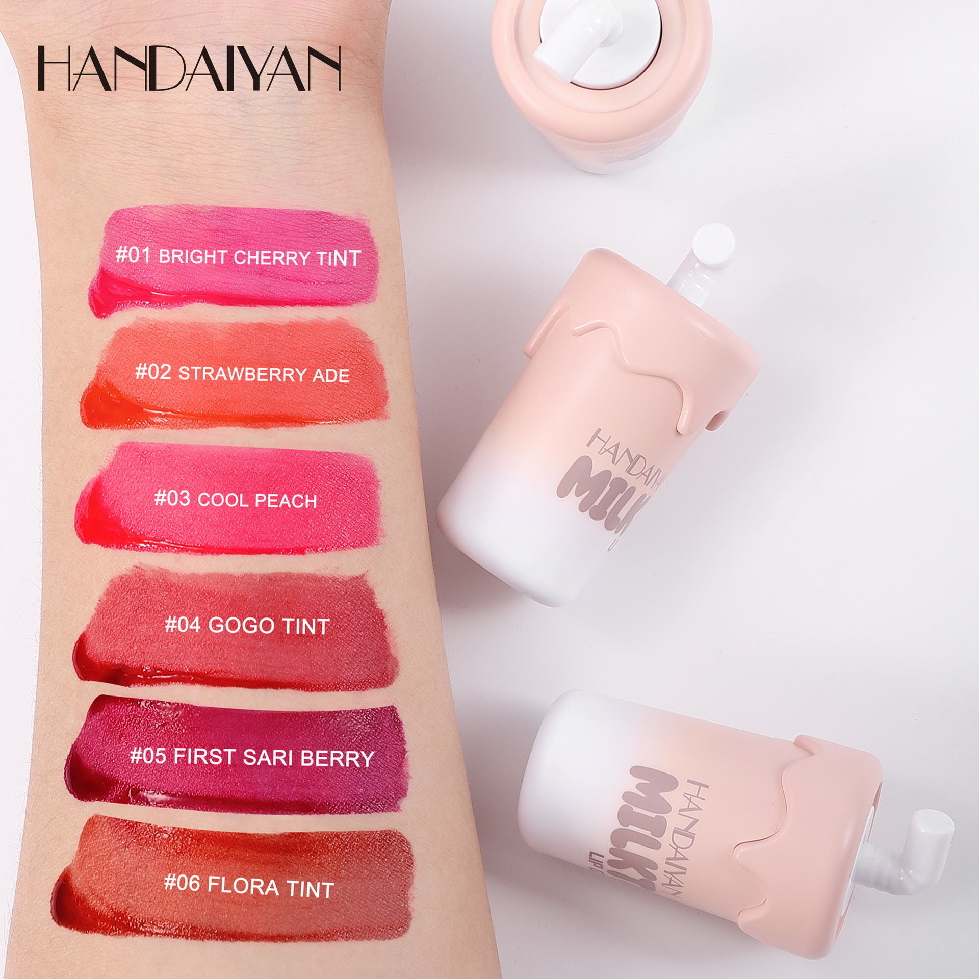 Milk tea cup lip gloss in stock: 6-color non-stick cup moisturizing matte handaiya Lip and cheek dual-purpose, cross-border exclusive lip gloss Specification drawing