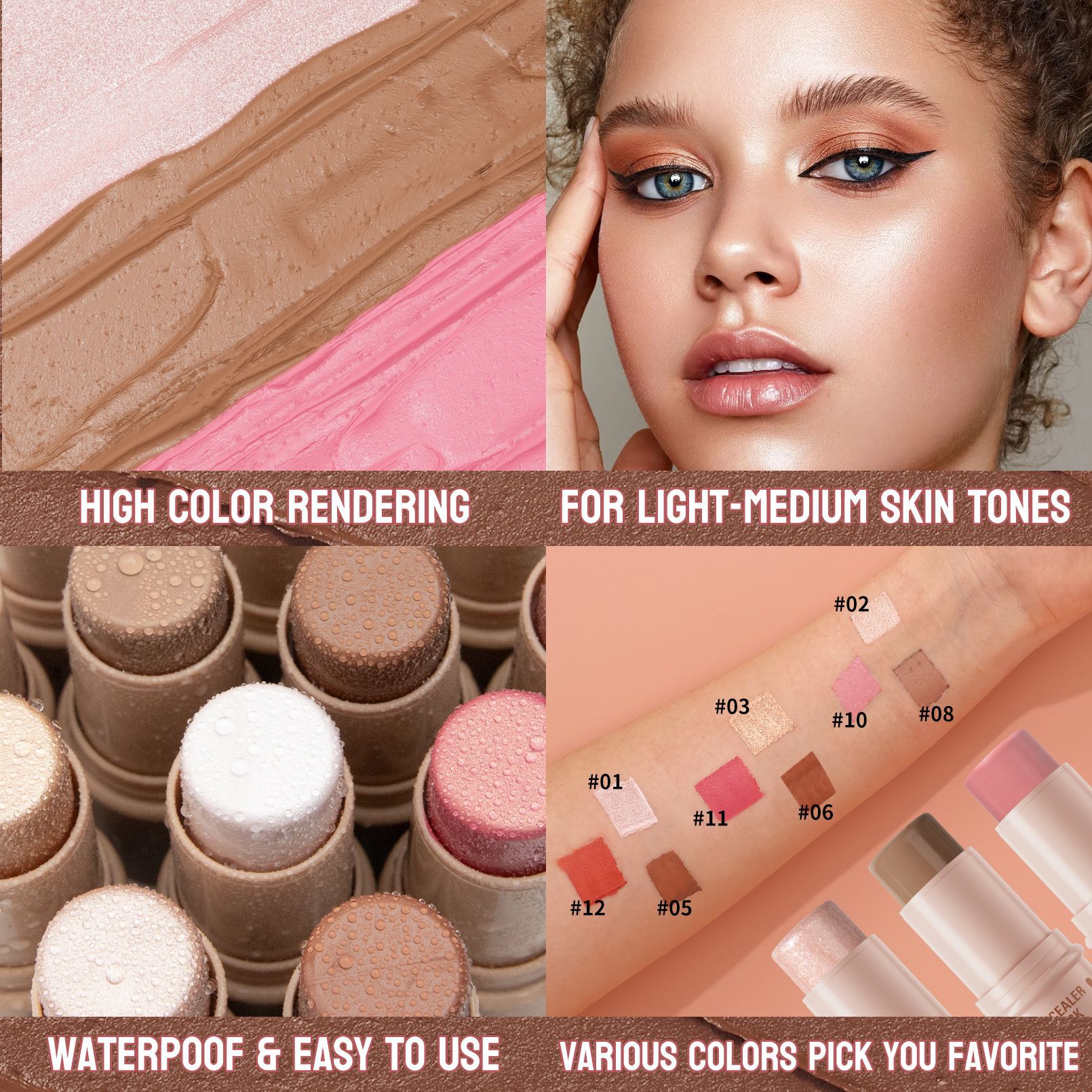 Hellokiss Multi-functional Contouring Stick 3-piece Set, Three-dimensional Contouring High-gloss Brightening Blush Stick, Cross-border Amazon Specification drawing
