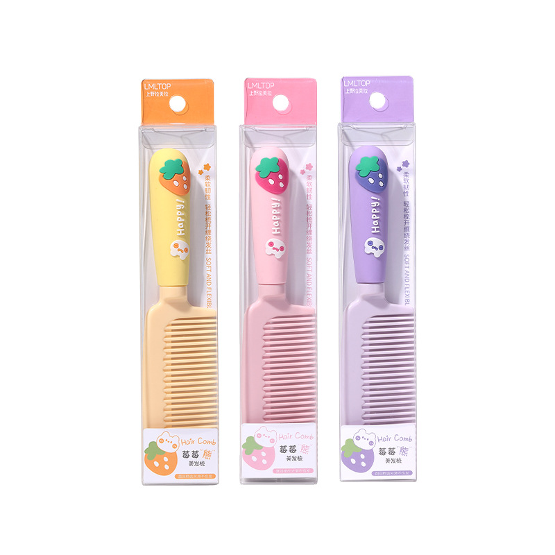LMLTOP Cartoon Strawberry bear hair Comb, straight hair comb, smooth hair comb, creative silicone handle comb SY748 Item Picture