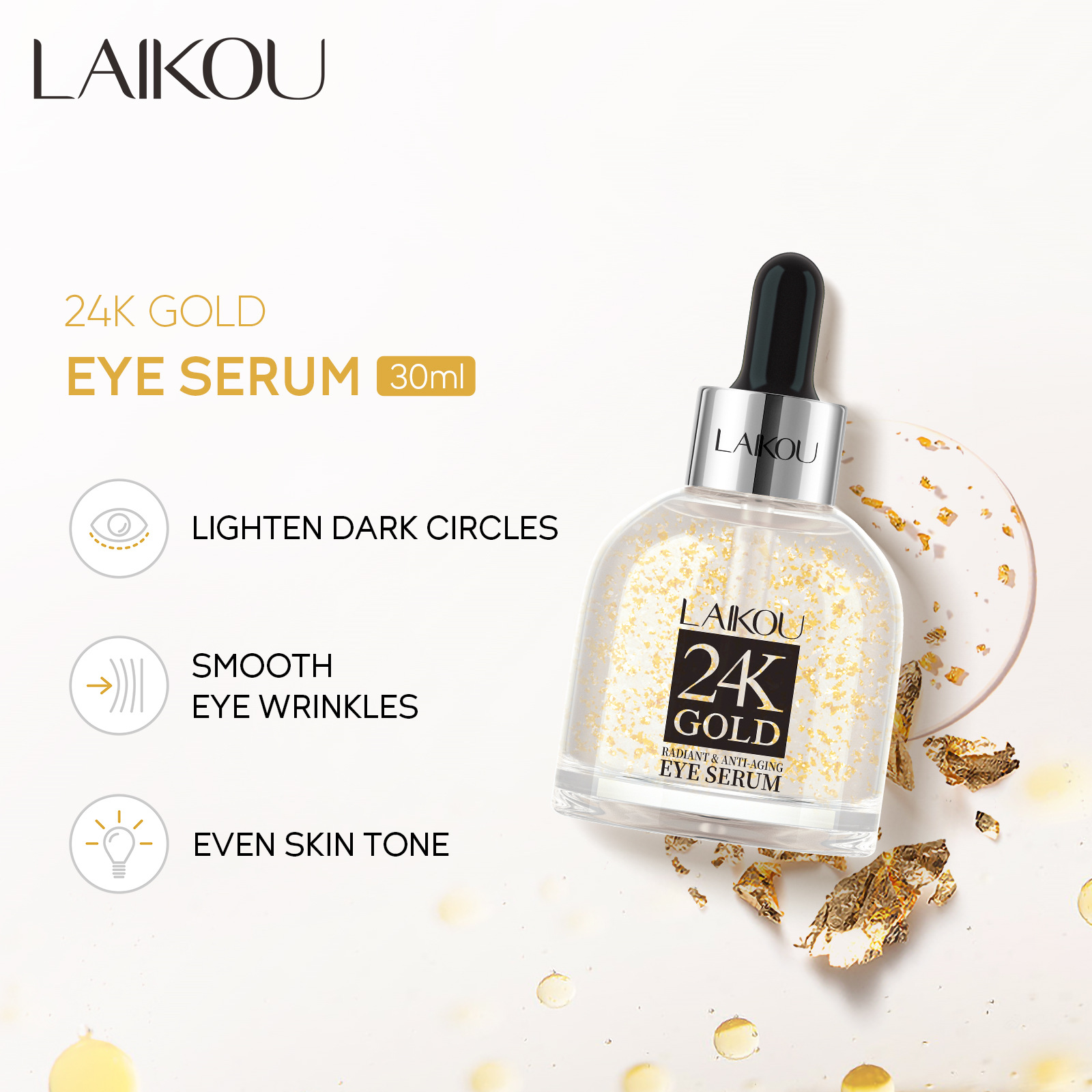 LAIKOU Gold Leaf Snail Eye Serum 30ml, Cross-border eye Care Skin Care Cosmetics full figure