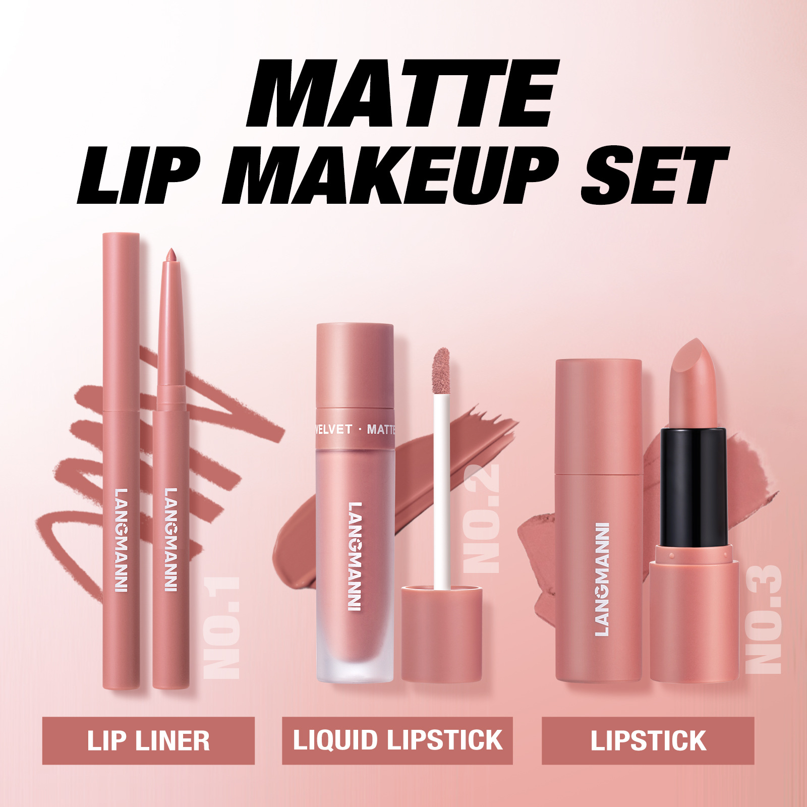 LANGMANNI six-color lip liner, lipstick, liquid lipstick set, temu wholesale Specification drawing