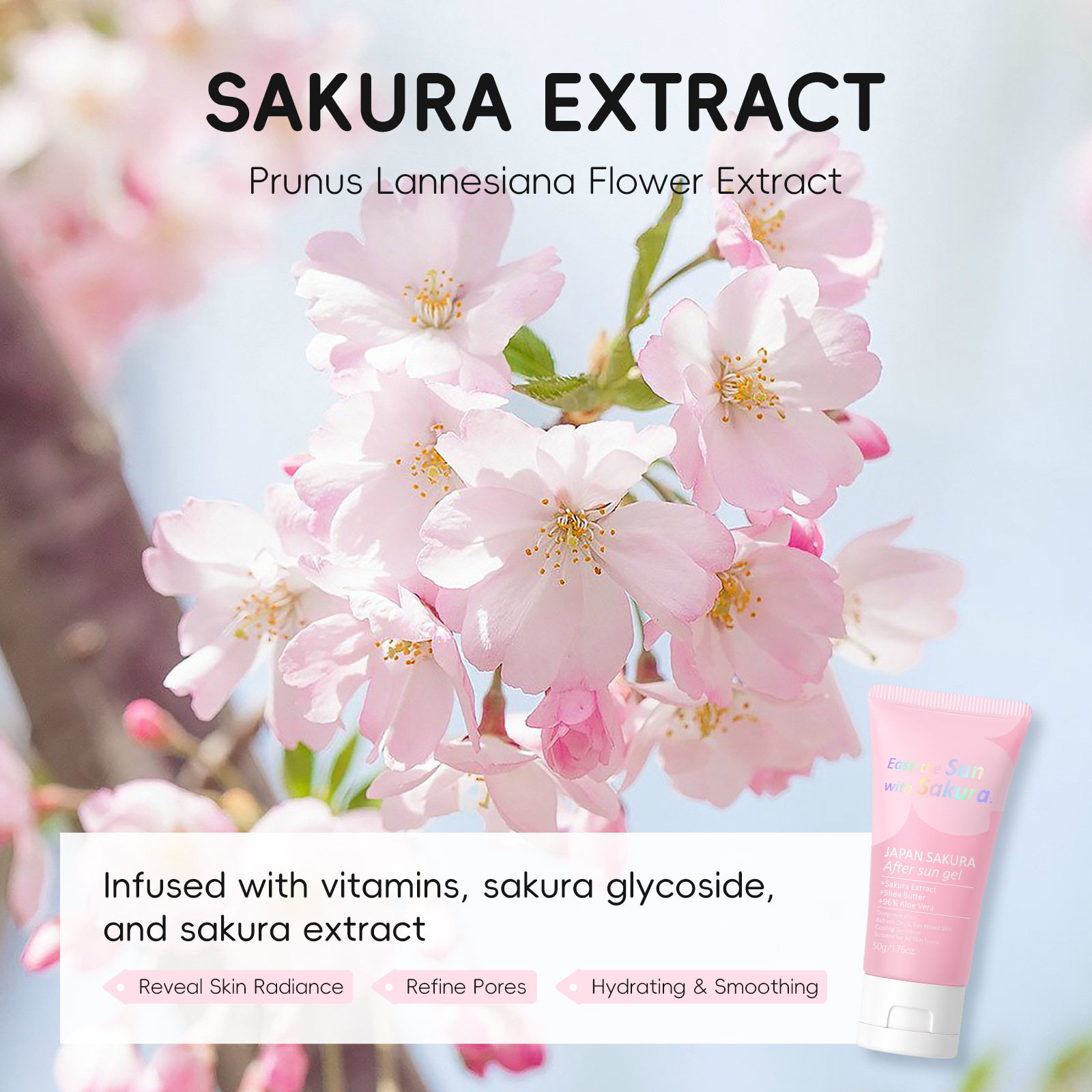 Cross-border LAIKOU Cherry Blossom Post-Sun Gel 50g Hydrating, Moisturizing and Soothing skin care products in stock from the manufacturer details Picture