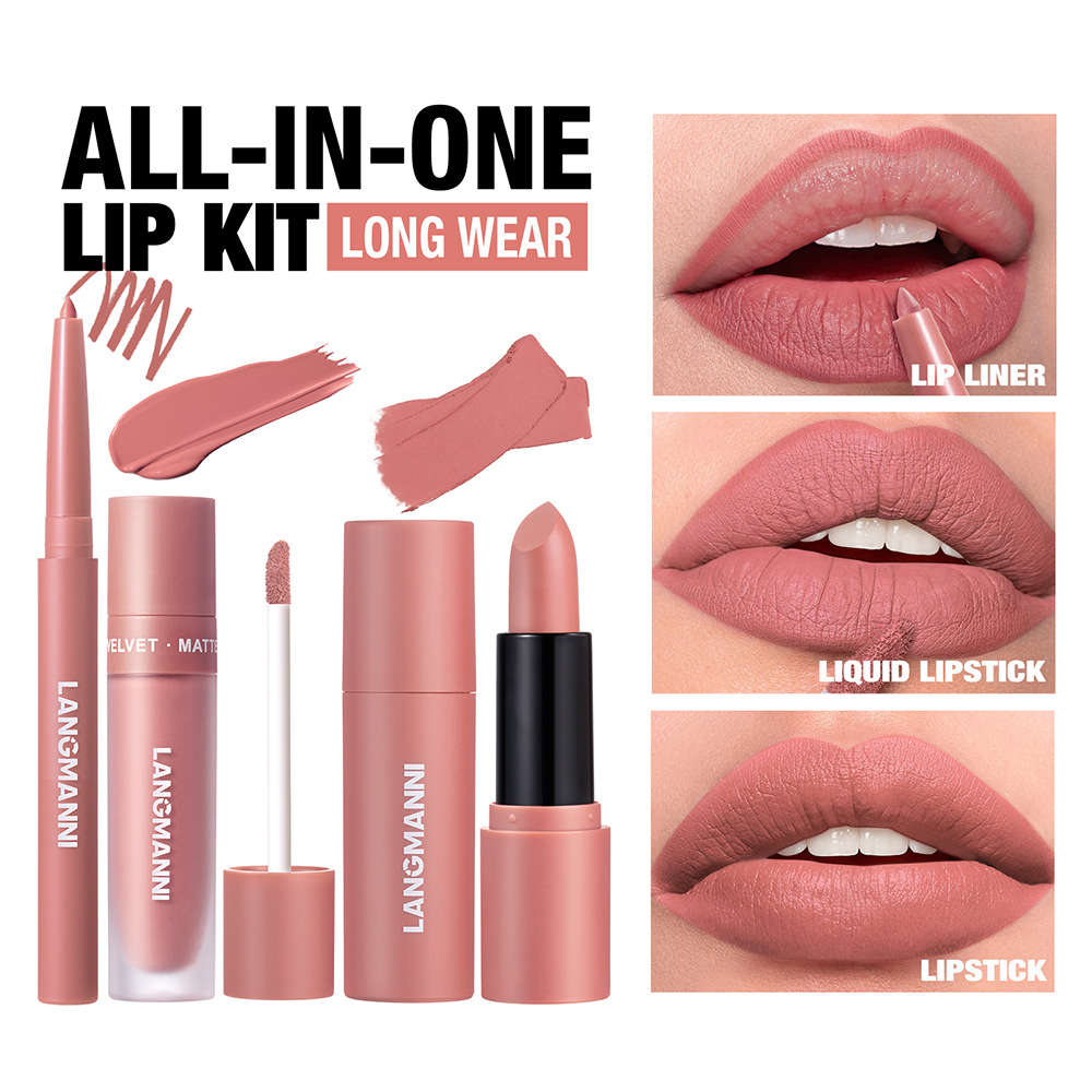 LANGMANNI six-color lip liner, lipstick, liquid lipstick set, temu wholesale details Picture