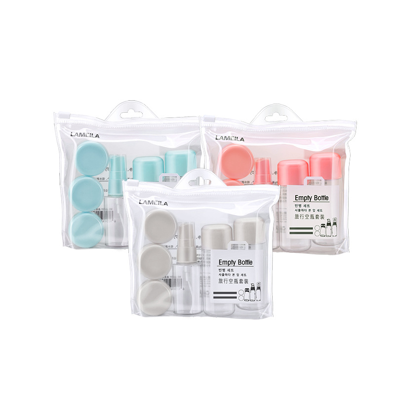 La Meila Travel Makeup Empty Bottle set 8-piece spray bottle face cream box with storage bag, dispensed bottle LA1077 Item Picture