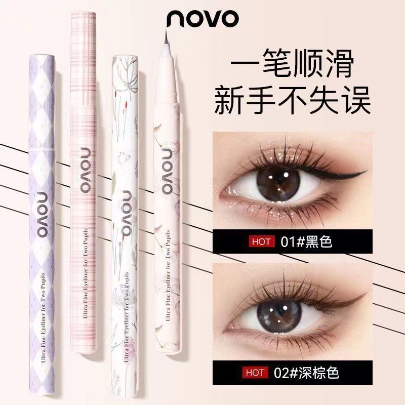 NOVO Double Eye Clipper Ultra-Fine Eyeliner Liquid Pen is waterproof and does not smudge the lower eyelashes. Beginner's eyeliner pen details Picture