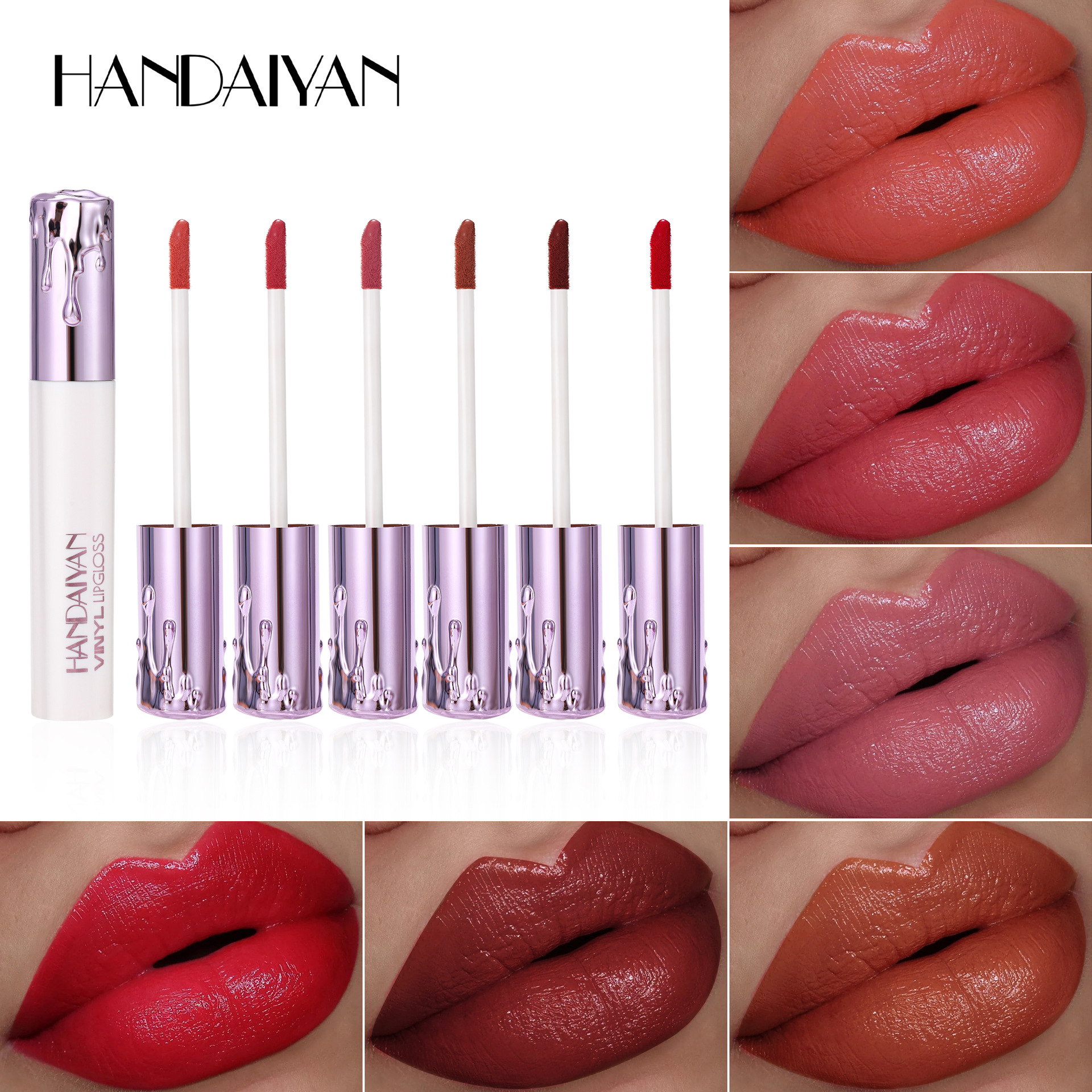 Cross-border Moisturizing Lip Gloss does not fade or stick to cups. handaiyan, waterproof paint surface, 6-color liquid lipstick moisturizing lip gloss full figure