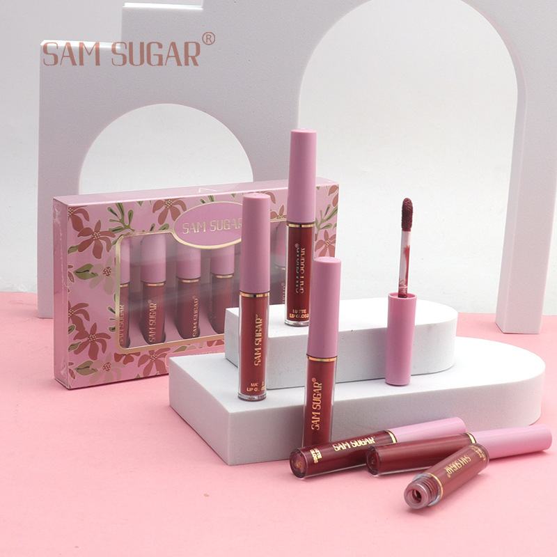 SAM SUGAR 6-color Lip Gloss Gift Box Set Matte non-stick cup Matte Velvet Easy to apply Lipstick Lip gloss details Picture