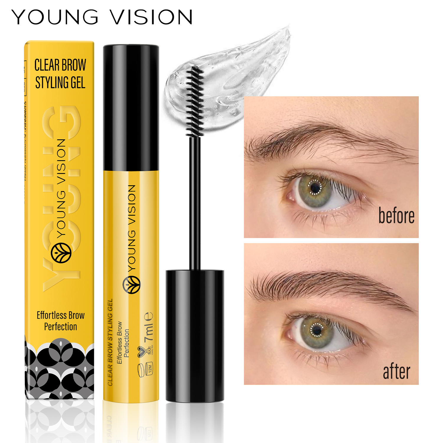 YOUNG VISION eyebrow gel is transparent, natural and more three-dimensional, with a large brush head full figure