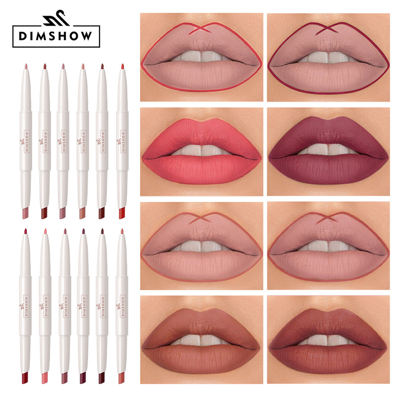 DIMSHOW matte velvet double-headed red lip liner pen is not easy to smudge when crossing borders details Picture