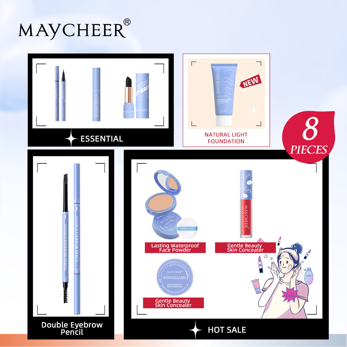 MAYCHEER Heart-to-Heart Beauty 8-piece Set Gift Box, Qixi Festival Valentine's Cross-border Export All-English Makeup Set details Picture