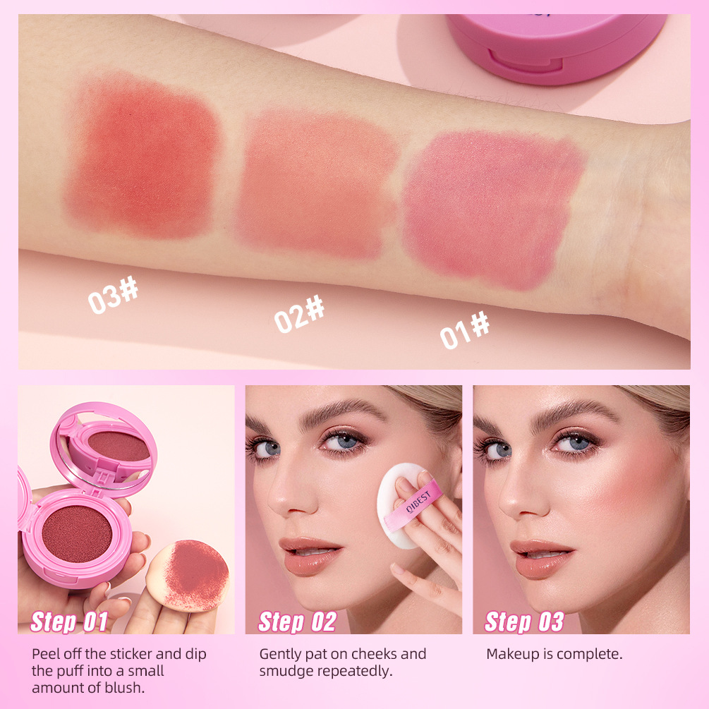 QIBEST Cushion Blush matte naturally brightens rosy complexion, nude blush liquid contouring facial makeup Specification drawing