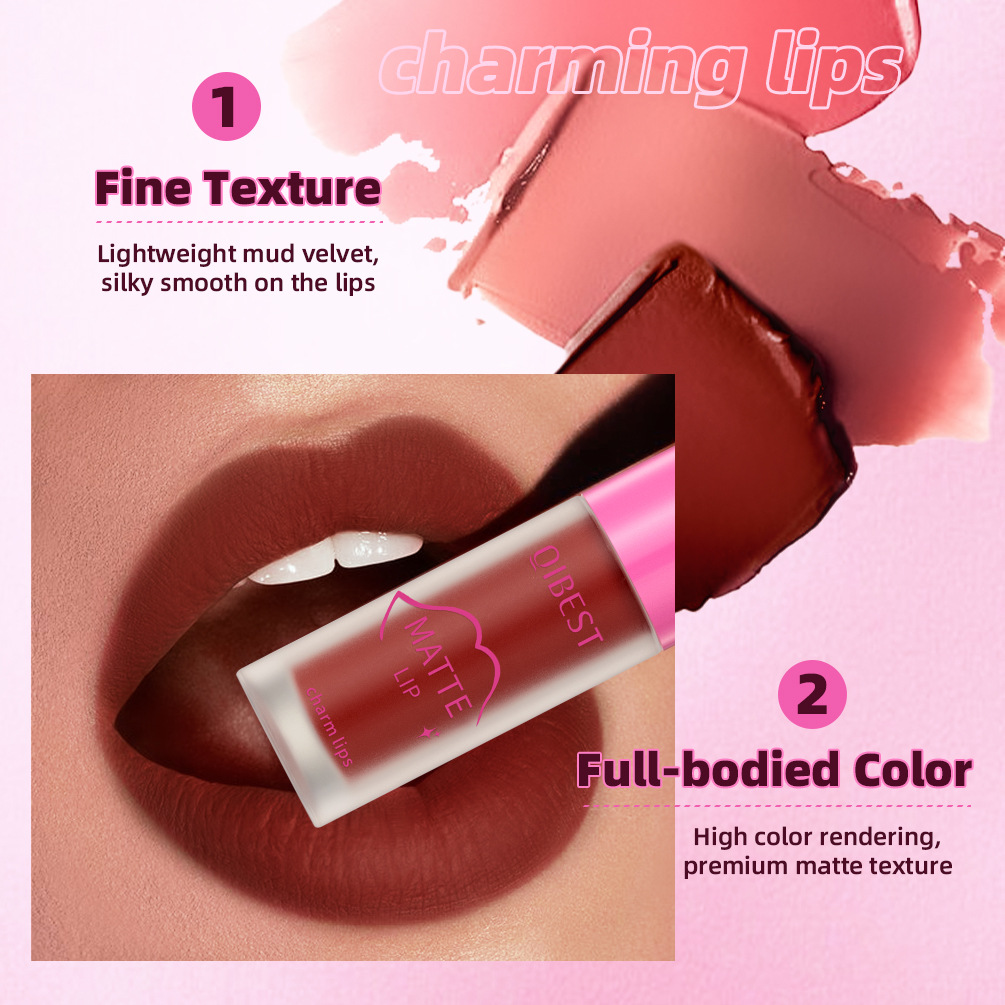 QIBEST Cross-border Smooth matte Lip Gloss, non-stick, non-fading, waterproof, moisturizing and long-lasting matte lip gloss details Picture