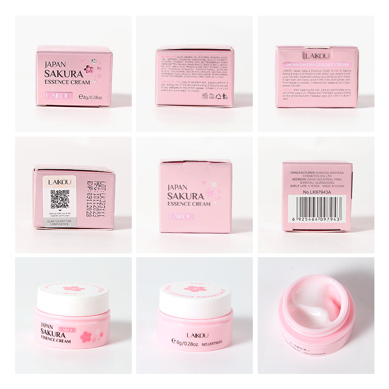 Cross-border LAIKOU Japanese Cherry Blossom Moisturizing Essence Cream 8g Hydrating and Moisturizing Mini Travel Set in stock from the manufacturer Application Scenario