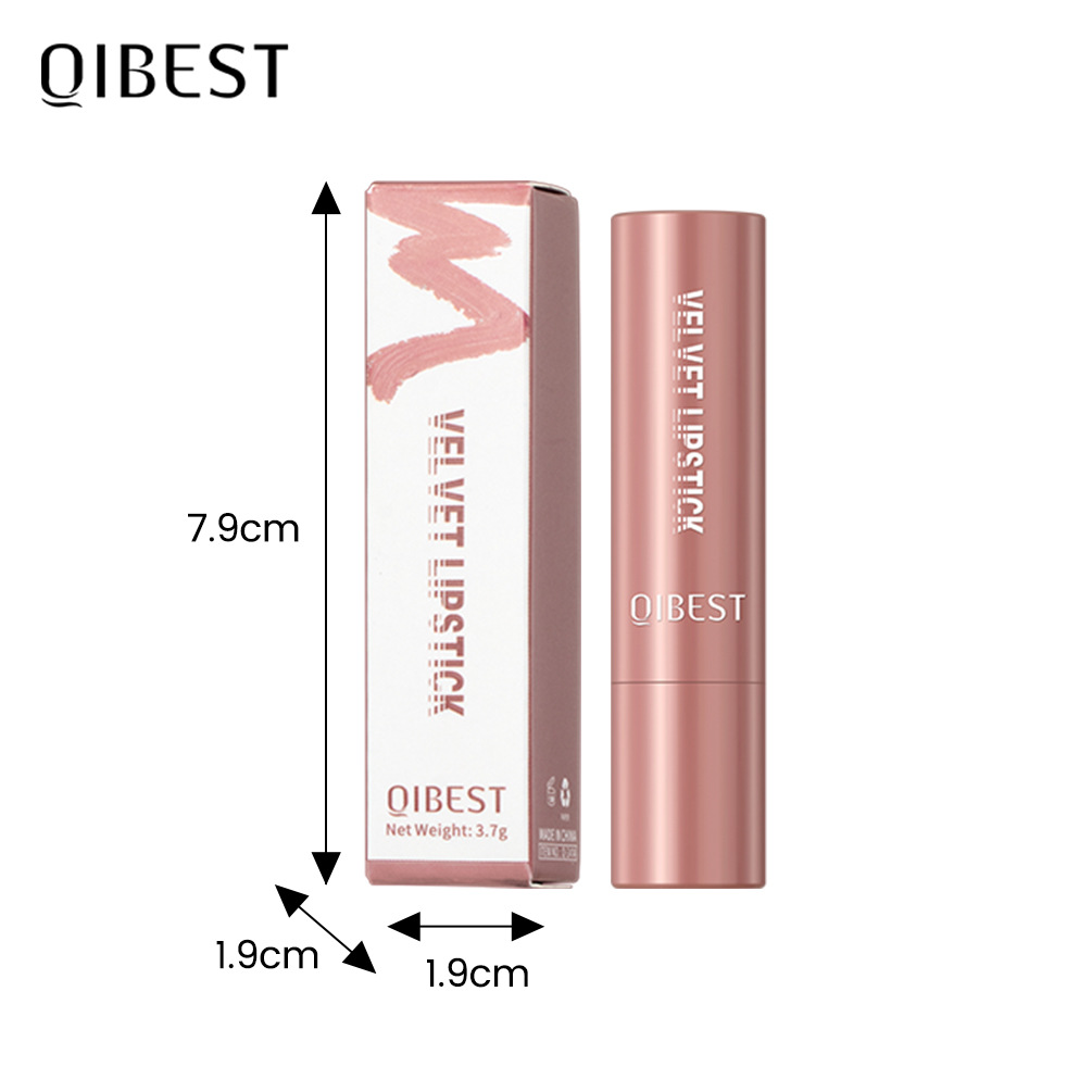 QIBEST Cross-border matte velvet matte lipstick is easy to color, does not stick to cups, does not fade, moisturizes and lasts long, and is a lipstick for makeup Item Picture