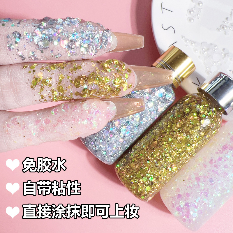 Super shiny sequin eyeshadow, eye makeup, glitter powder, pearlescent, sparkling stage makeup, student performance, glue-free gel, glitter powder details Picture
