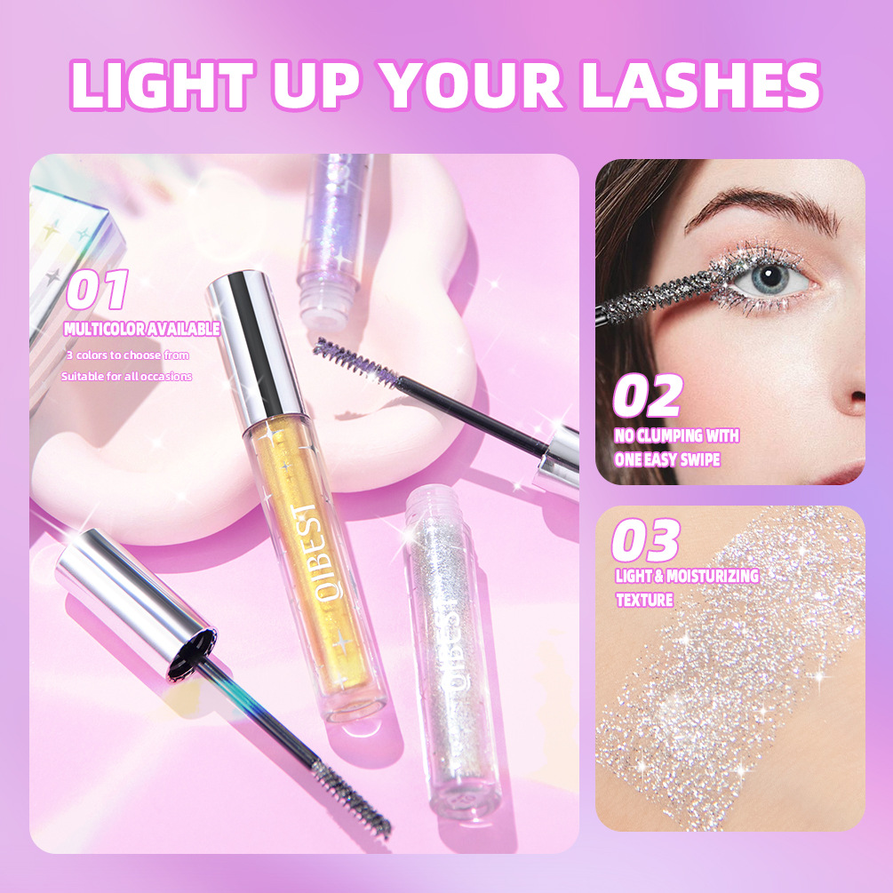 QIBEST Cross-border Sparkling Diamond Mascara, Sequin Sparkling Snowflake Waterproof and Non-smudge Mascara wholesale Specification drawing