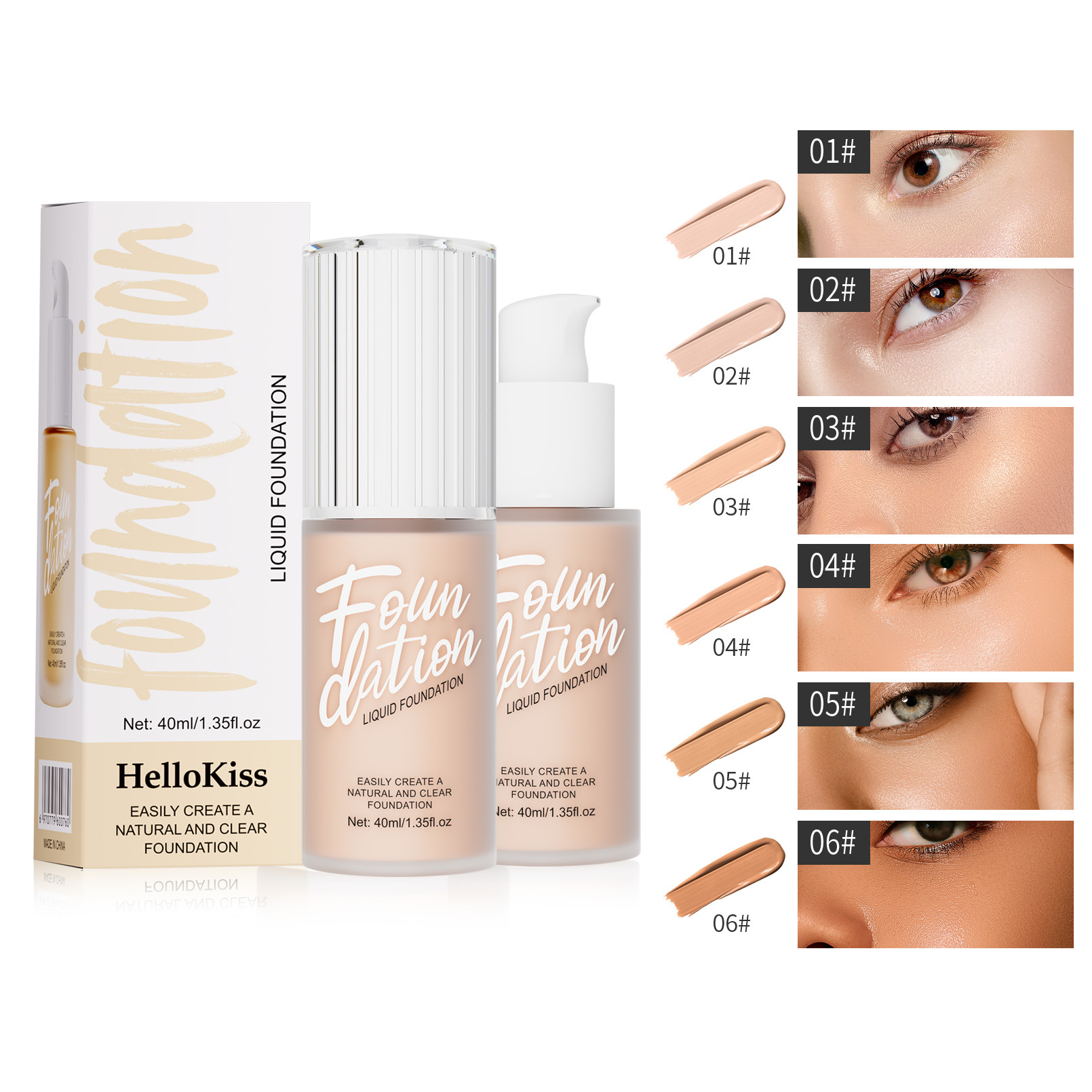 HelloKiss Clear, Smooth, Natural and long-lasting Foundation, Light, concealing, Waterproof and oil-control Foundation, Cross-border Makeup full figure