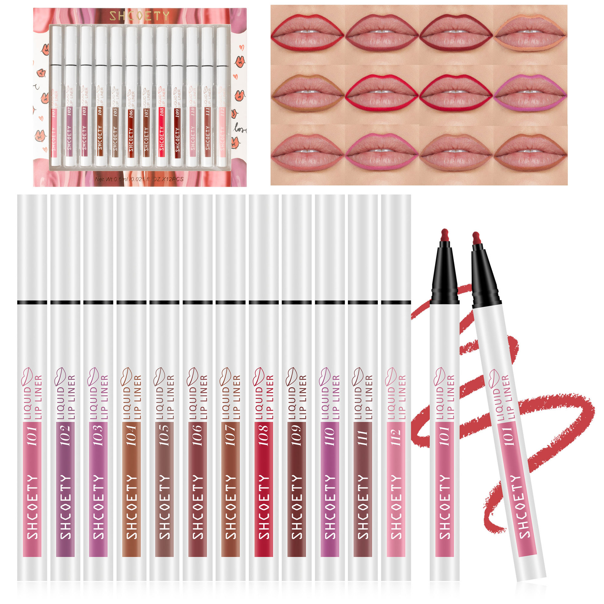 SHCOETY Cross-border Matte Liquid Lip Liner Pen Set, matte Lip gloss, Waterproof nude Lip gloss, Long-lasting Lipstick pen details Picture