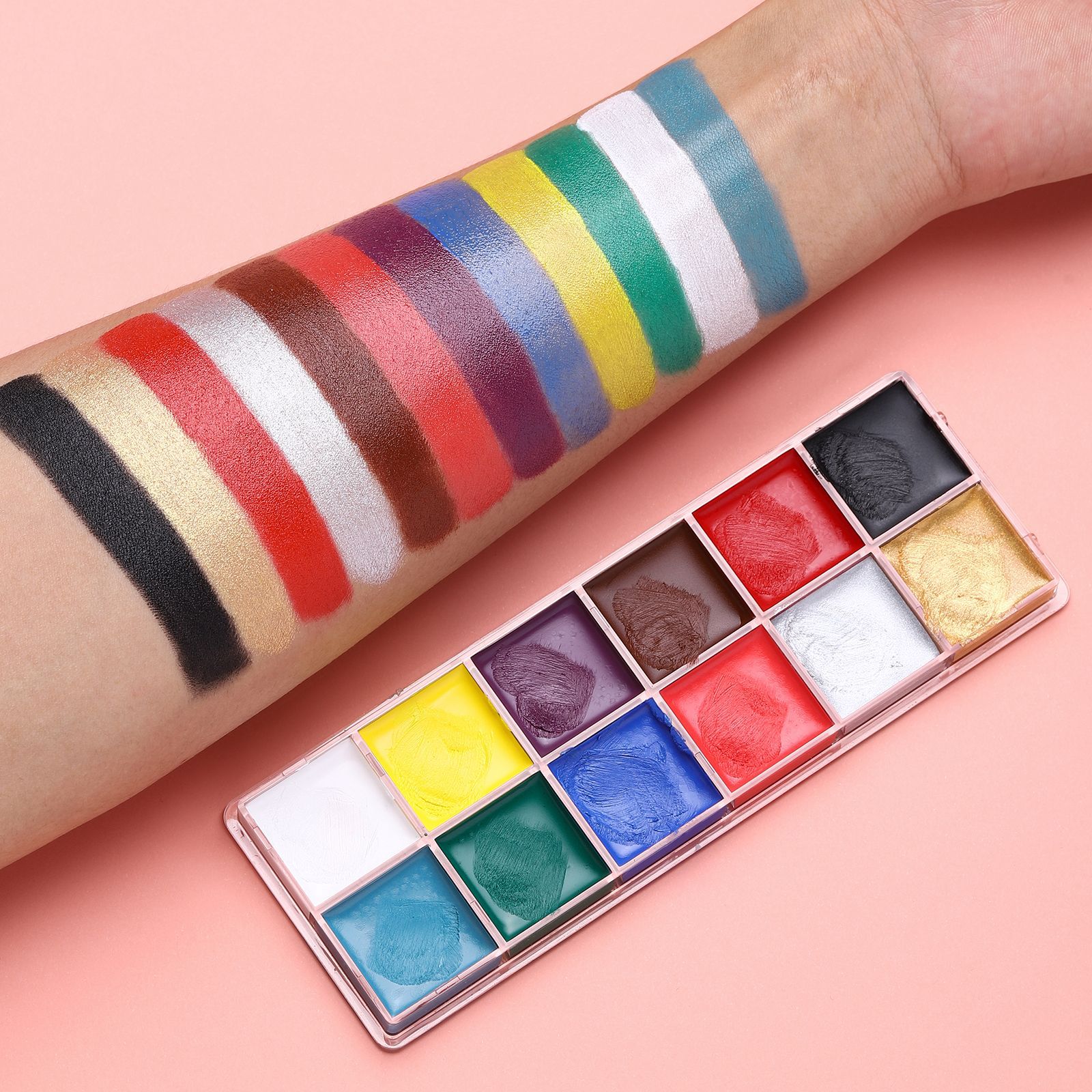 Langmanni 12-color oil-based facial makeup palette Body painting paint Saturation High DIY Face Color cream Item Picture