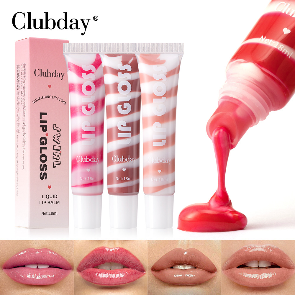 Clubday's soft tube pearlescent Fine Shimmering Moisturizing and Nourishing spiral fruit-flavored Lip gloss in 4 colors, long-lasting and easy to color, cross-border bestseller full figure