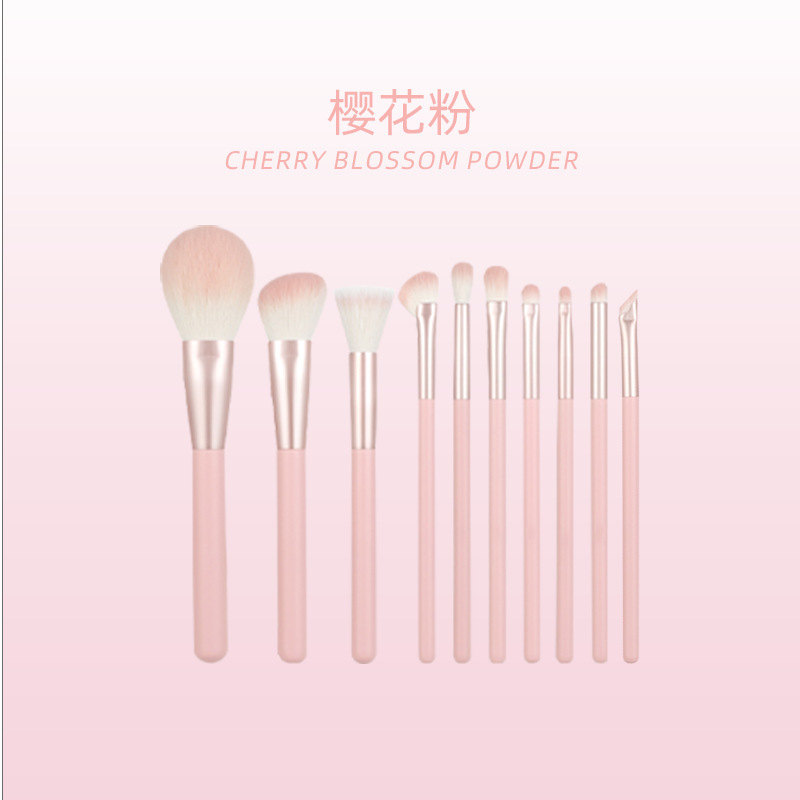 Wholesale of cross-border best-selling 10-piece makeup brush set, complete set of beauty tools with baked paint, wooden handle, dot color, blade and loose powder Application Scenario