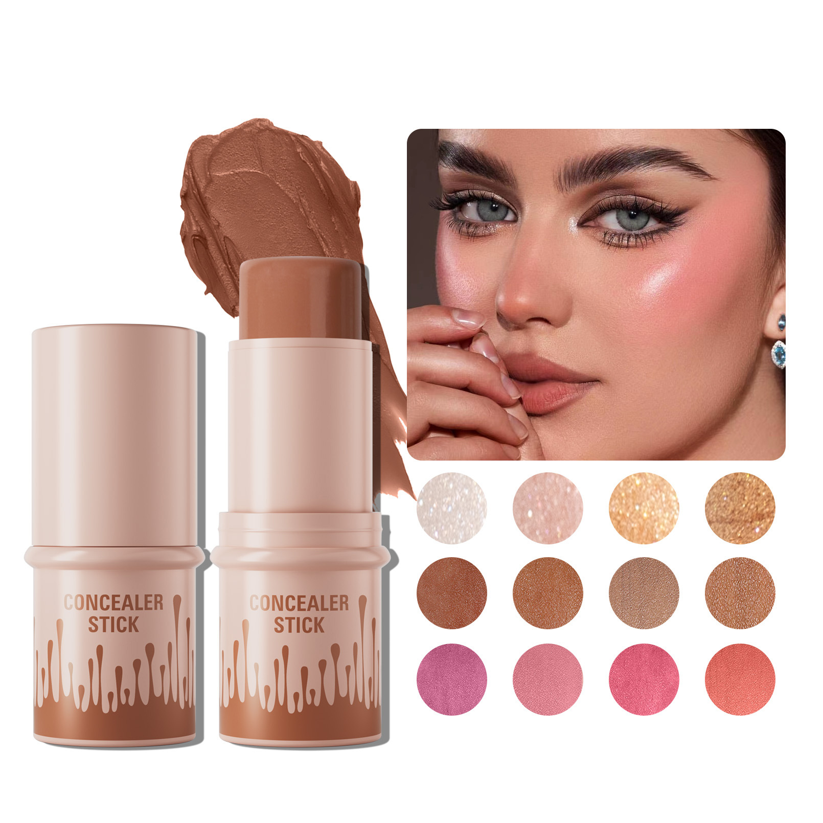 Hellokiss Multi-color Highlighter Blush Makeup Stick Bronzer Three-dimensional Natural Brightening Multi-functional Contouring stick full figure
