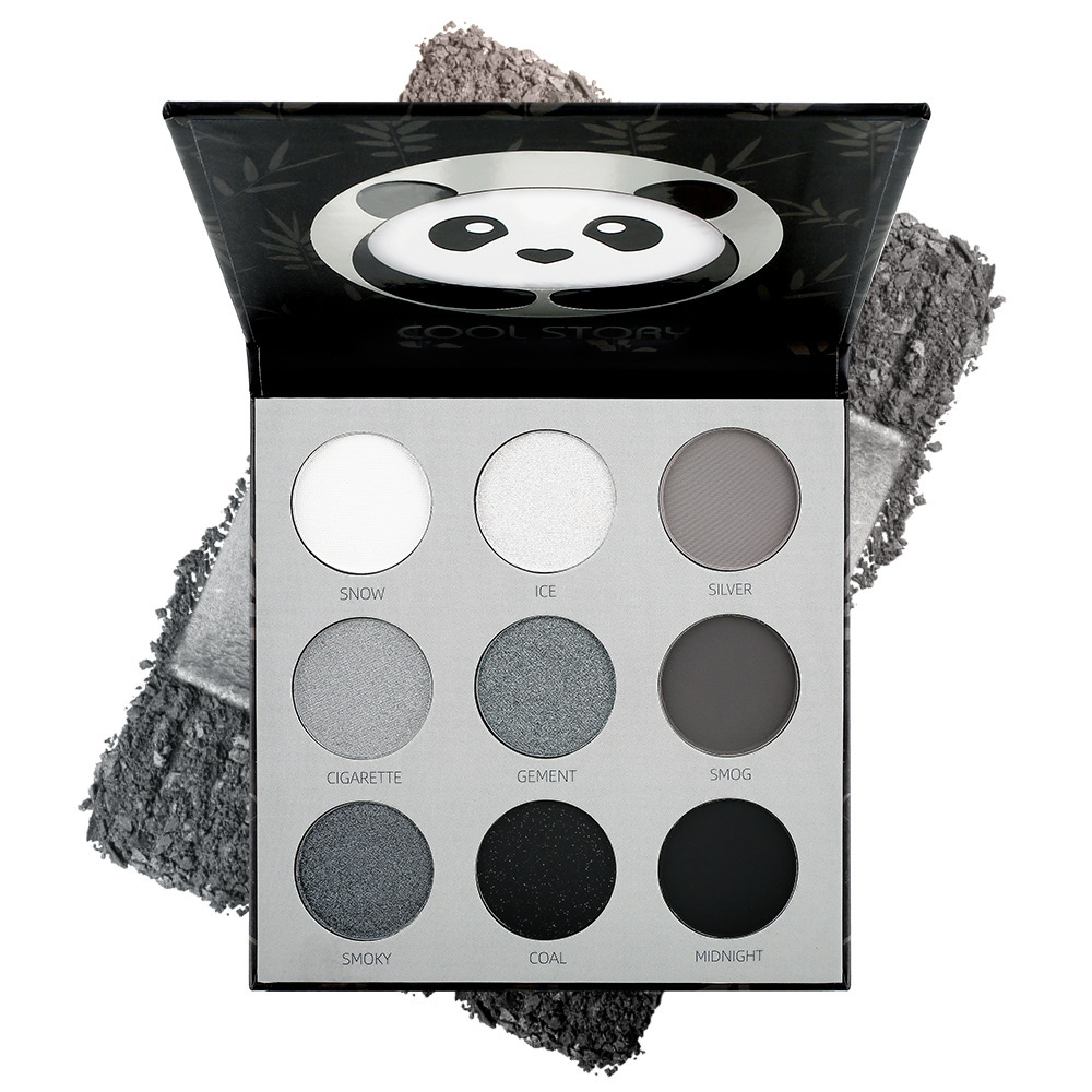 cool story Panda Eyeshadow Nine-Color Black and White Pearl Matte Silver Color-changing Glitter Smoky Halloween Makeup Palette details Picture