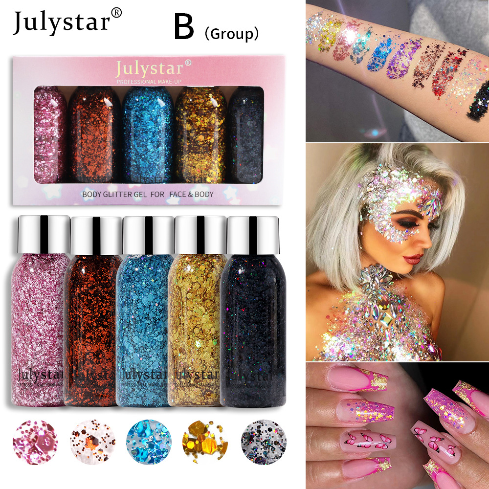 Wholesale of cross-border makeup blue sequin liquid eyeshadow, stage makeup, face and body glitter eyeshadow sets details Picture