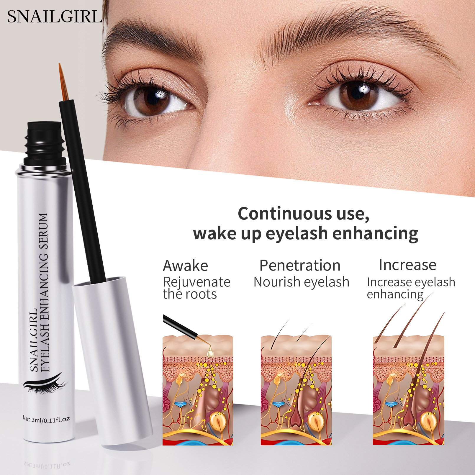 SNAILGIRL Amazon Eyelash serum - Natural and Transparent Eyelash Serum Specification drawing