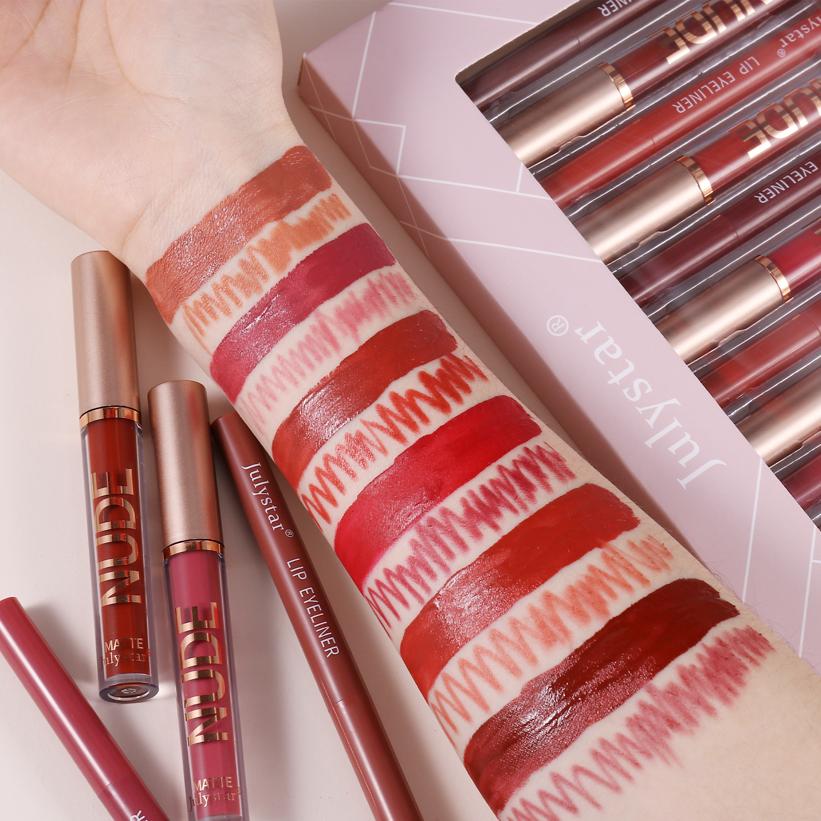 Julystar Makeup bestseller Non-stick cup mouth red pen Cross-border European and American waterproof long-lasting matte lip gloss lip liner pen Specification drawing