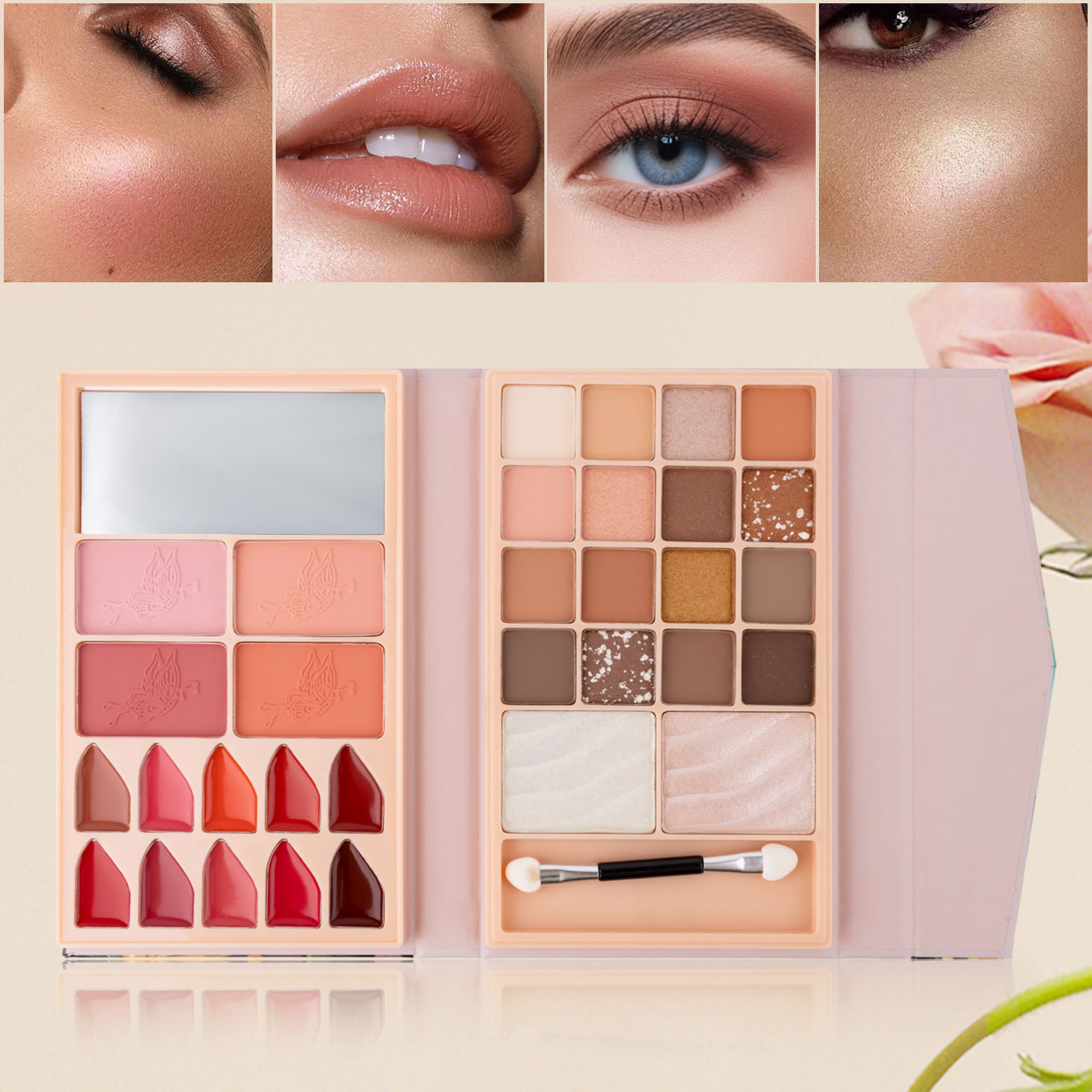 Cross-border bestseller multi-functional all-in-one makeup palette, matte pearlescent eyeshadow, lipstick, blush, contour and highlight all-in-one beauty makeup full figure