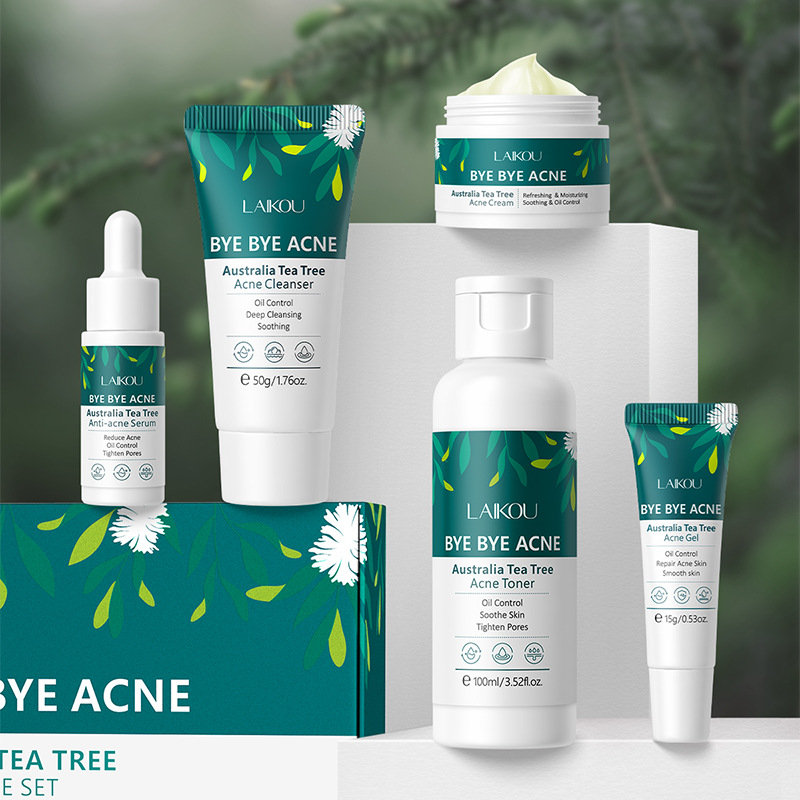 LAIKOU Australian Tea Tree Five-piece Facial Care Set: Facial Cleanser, Cream, toner, Essence and Gel in stock Specification drawing