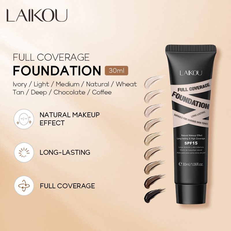 Laicome Foundation 30g(Tube) does not smudge makeup, enhances makeup and brightens skin. 9-color cosmetics sent in one piece full figure