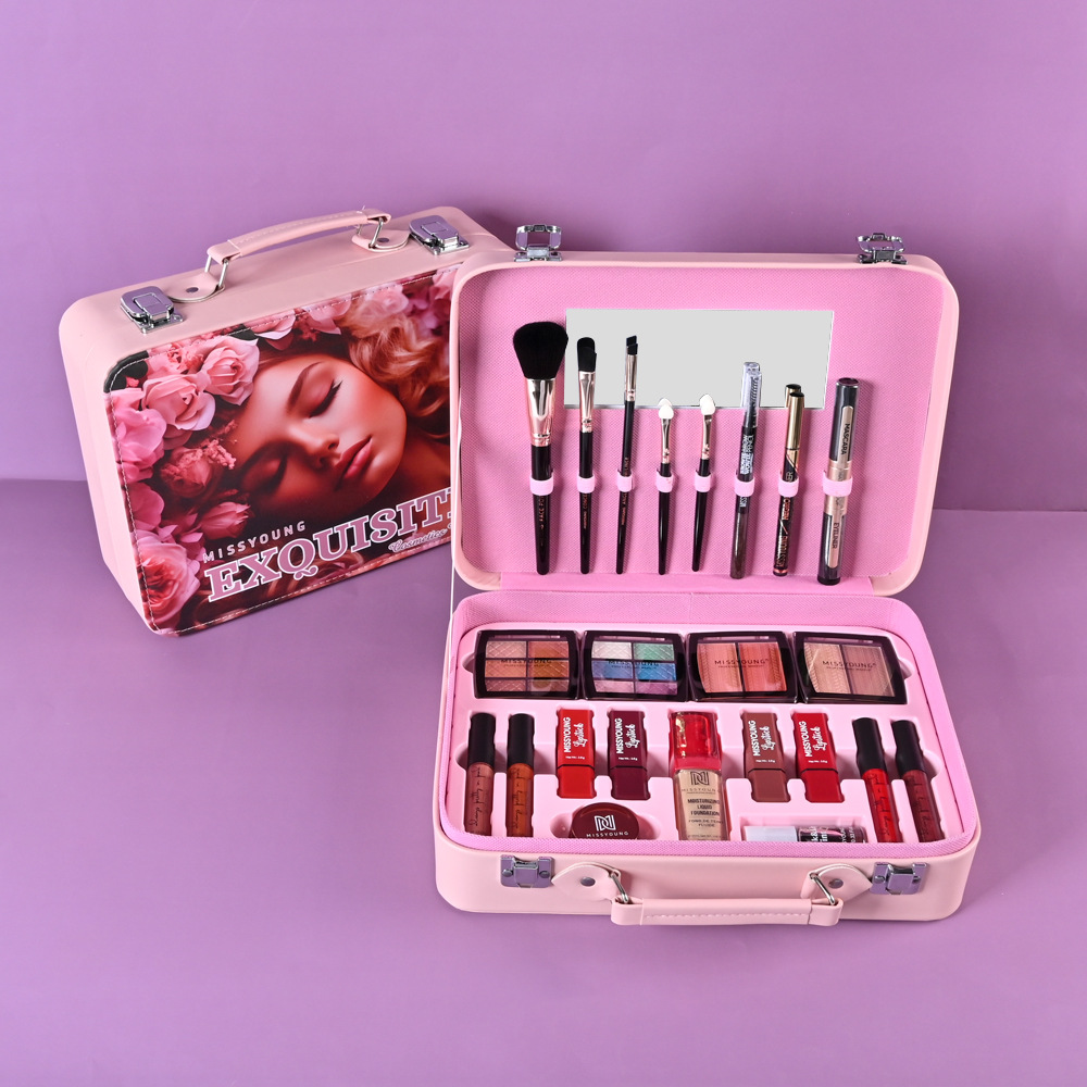 A hot-selling portable large-capacity reusable PU cosmetics and makeup set gift box on cross-border Amazon details Picture