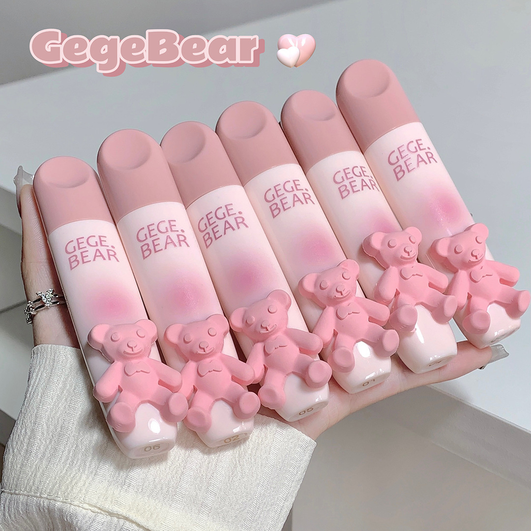 Gegebear Goge Little Bear Tender Color Lip Gloss, soft and misty, matte milk mist Lip gloss and lip paste, affordable for students full figure