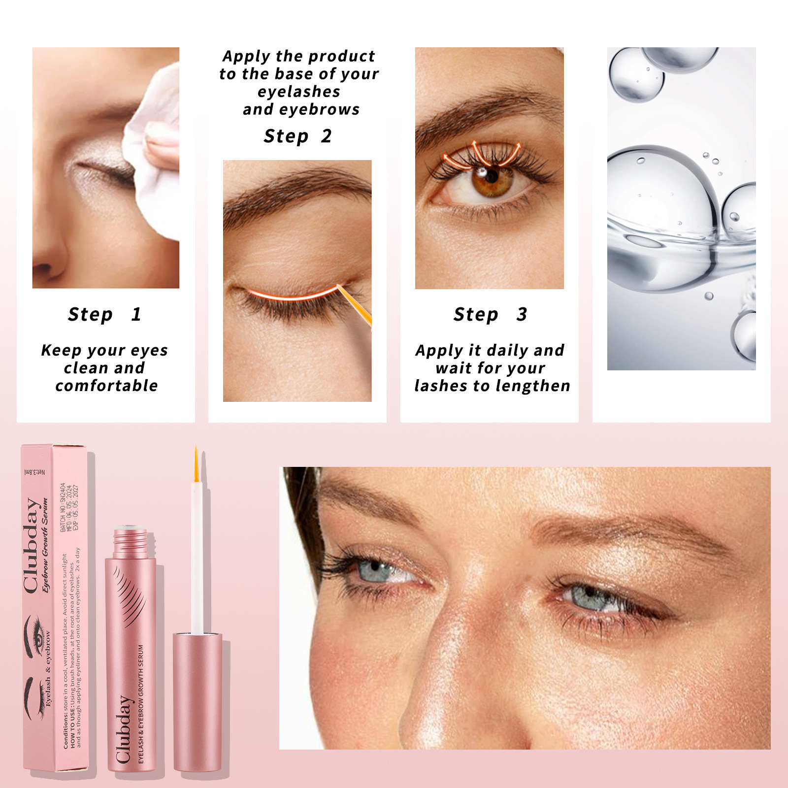 Clubday Makeup Transparent Eyelash Care Liquid 3.8ml Natural Eyebrow Thickening Eyelash Curling and Lengthening Liquid Specification drawing