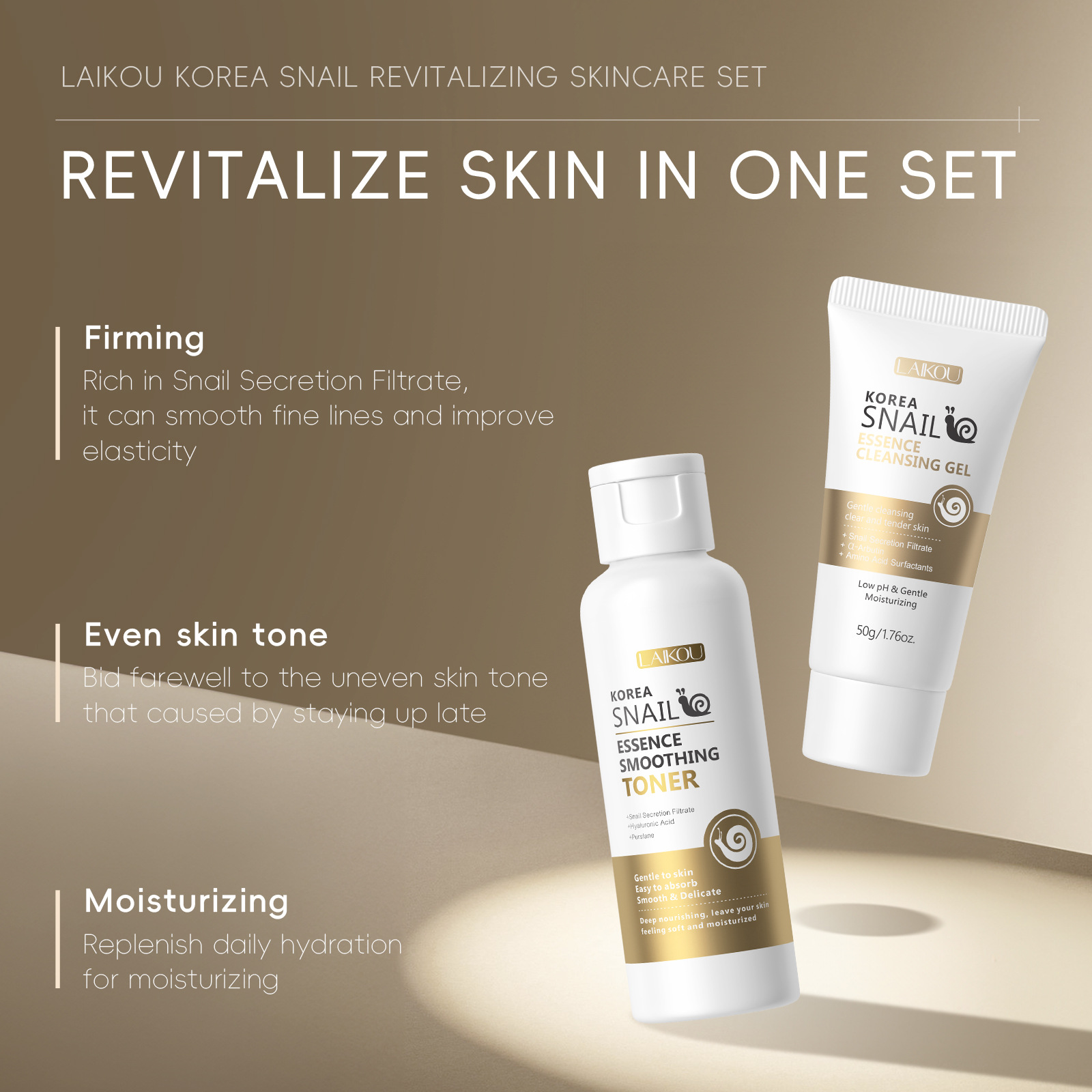 Cross-border new LAIKOU snail skin care five-piece set for facial care to brighten skin tone, manufacturer's skin care products in stock details Picture