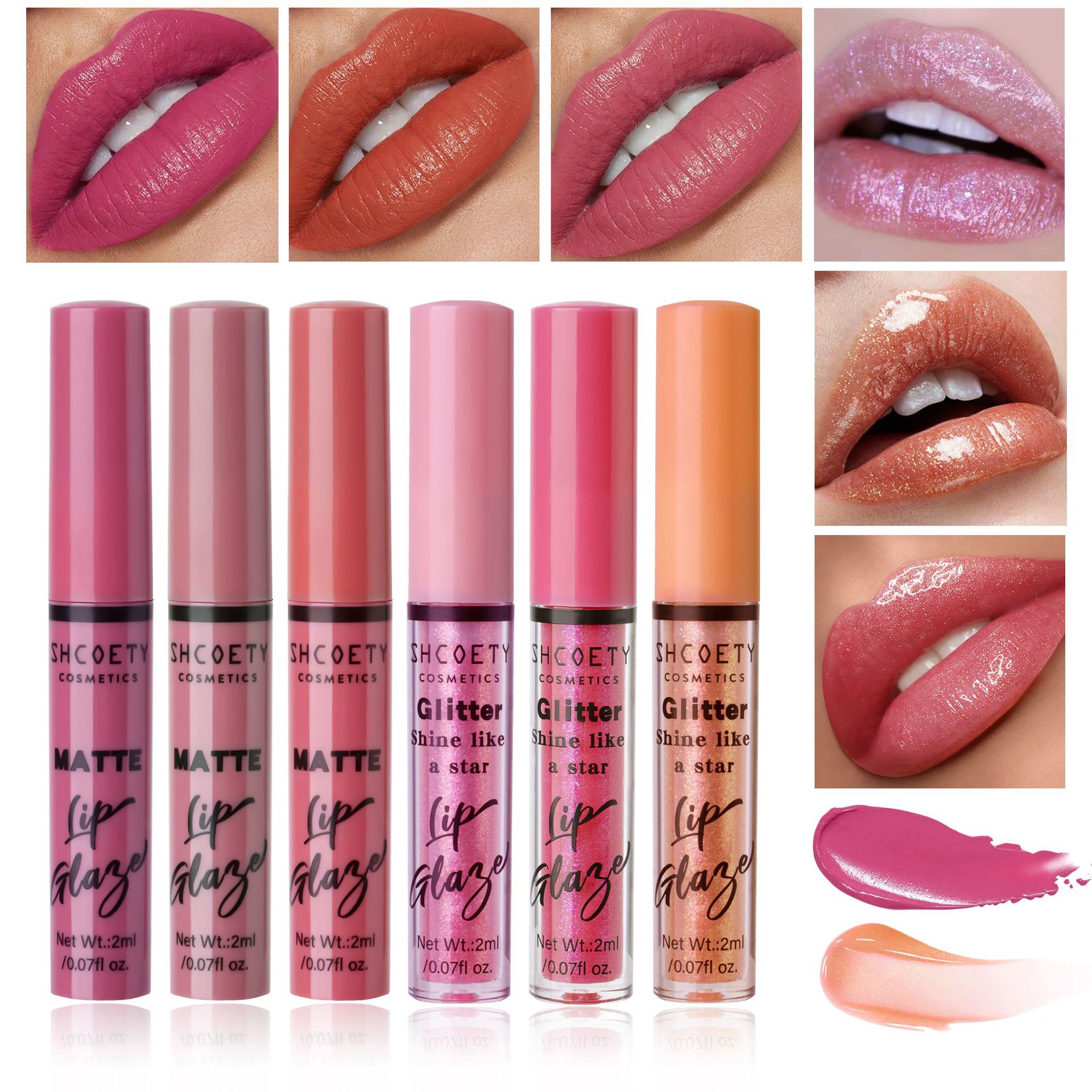 SHCOETY Cross-border matte Fine Sparkling Lip Gloss Long-lasting non-stick cup non-fading European and American nude lipstick lip gloss wholesale full figure