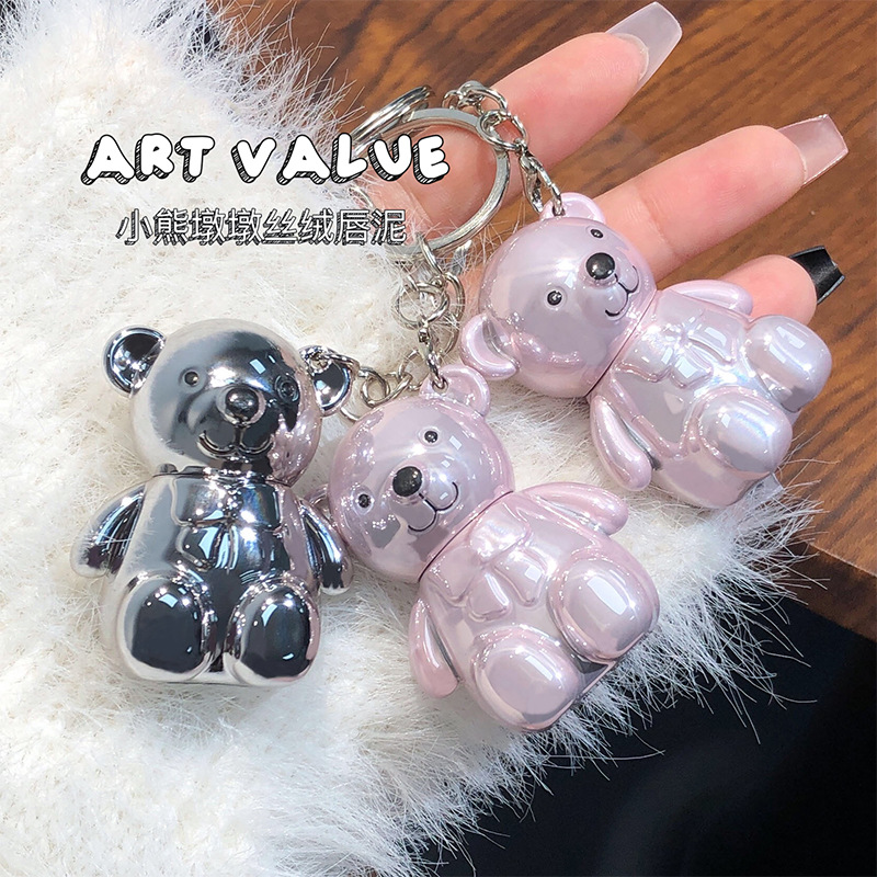 Art Value New Product Little Bear Dwen Dwen Velvet Lip Mud Chrome Plated Pink Black Grey Little Bear Lip Glaze wholesale details Picture
